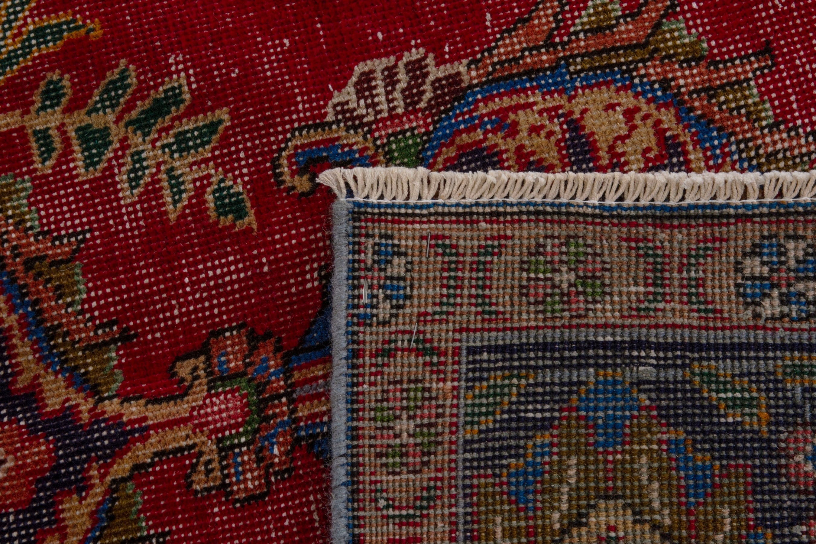Persian Tabriz oversized rug in deep red and denim, view 22 of 22