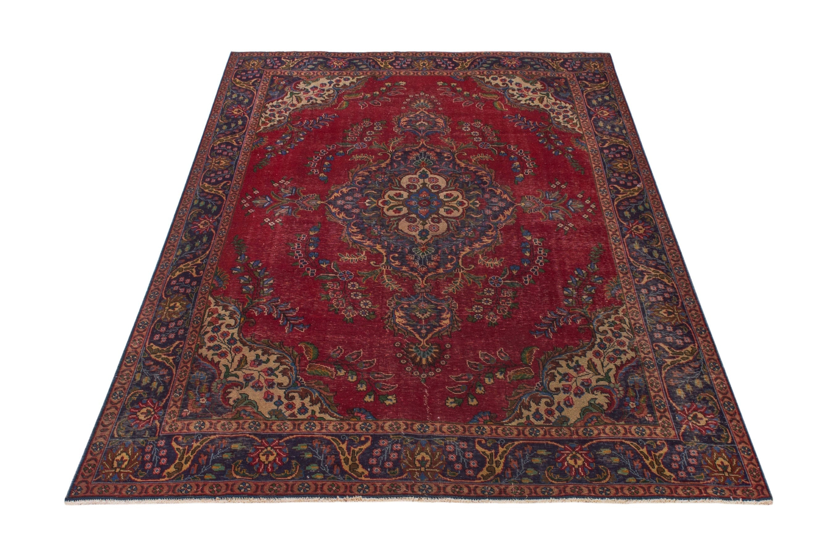 Persian Tabriz oversized rug in deep red and denim, view 2 of 22