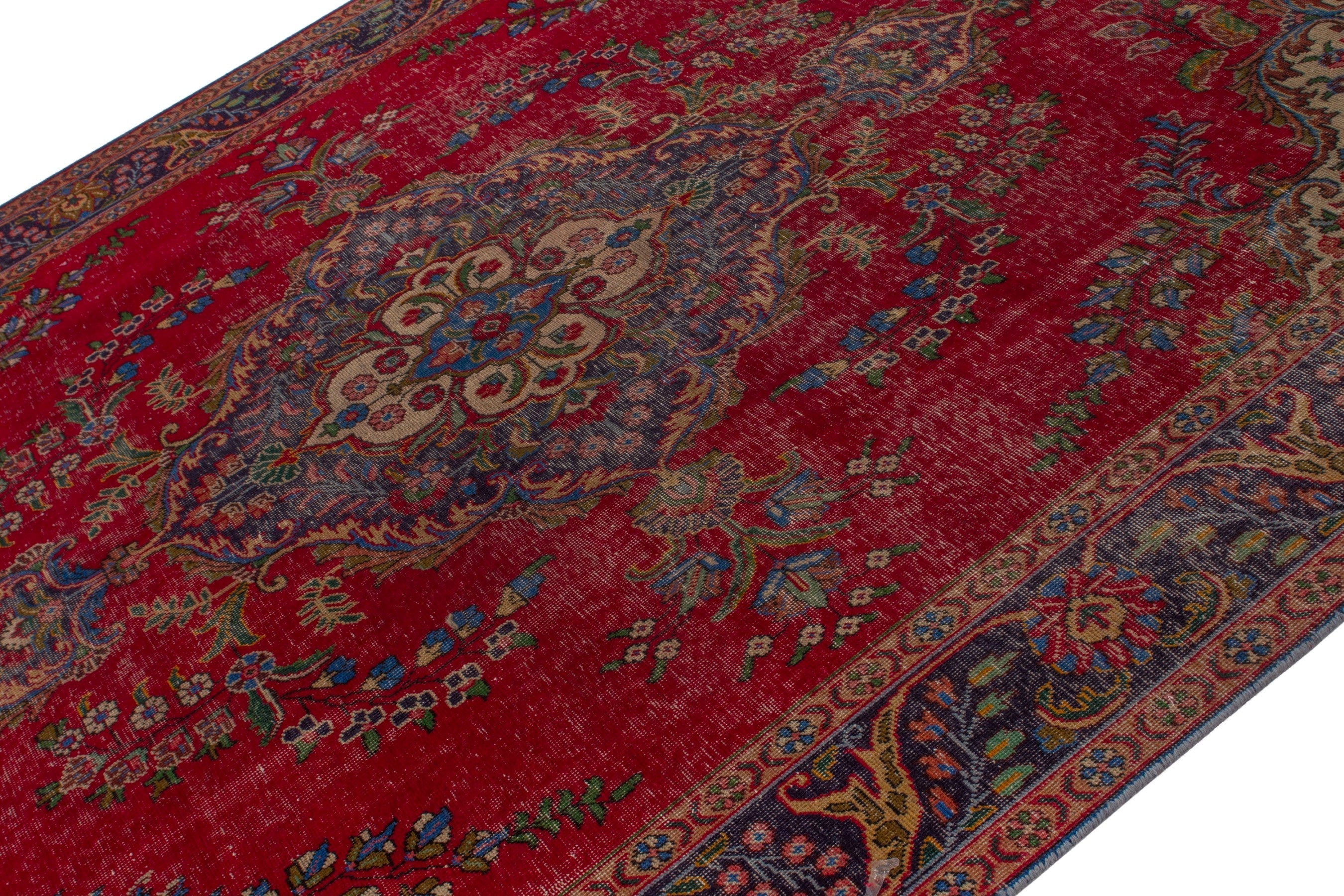Persian Tabriz oversized rug in deep red and denim, view 4 of 22