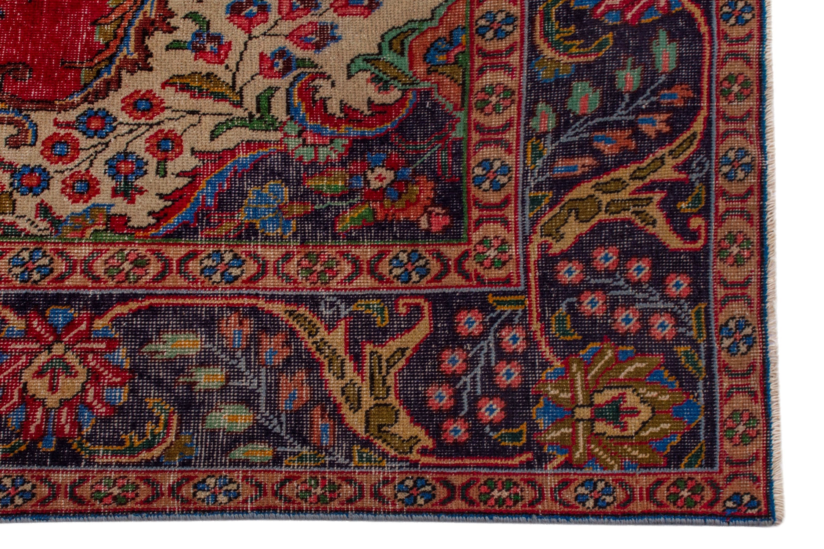 Persian Tabriz oversized rug in deep red and denim, view 10 of 22