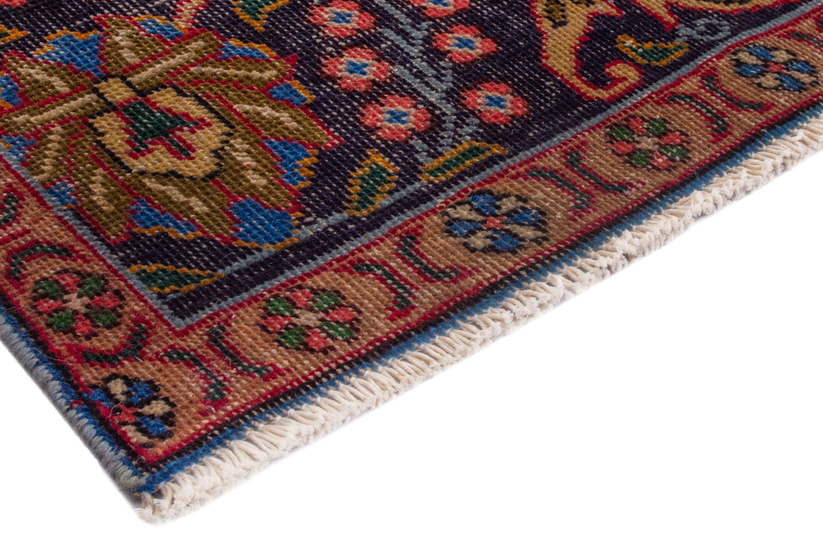 Persian Tabriz oversized rug in deep red and denim, view 5 of 22