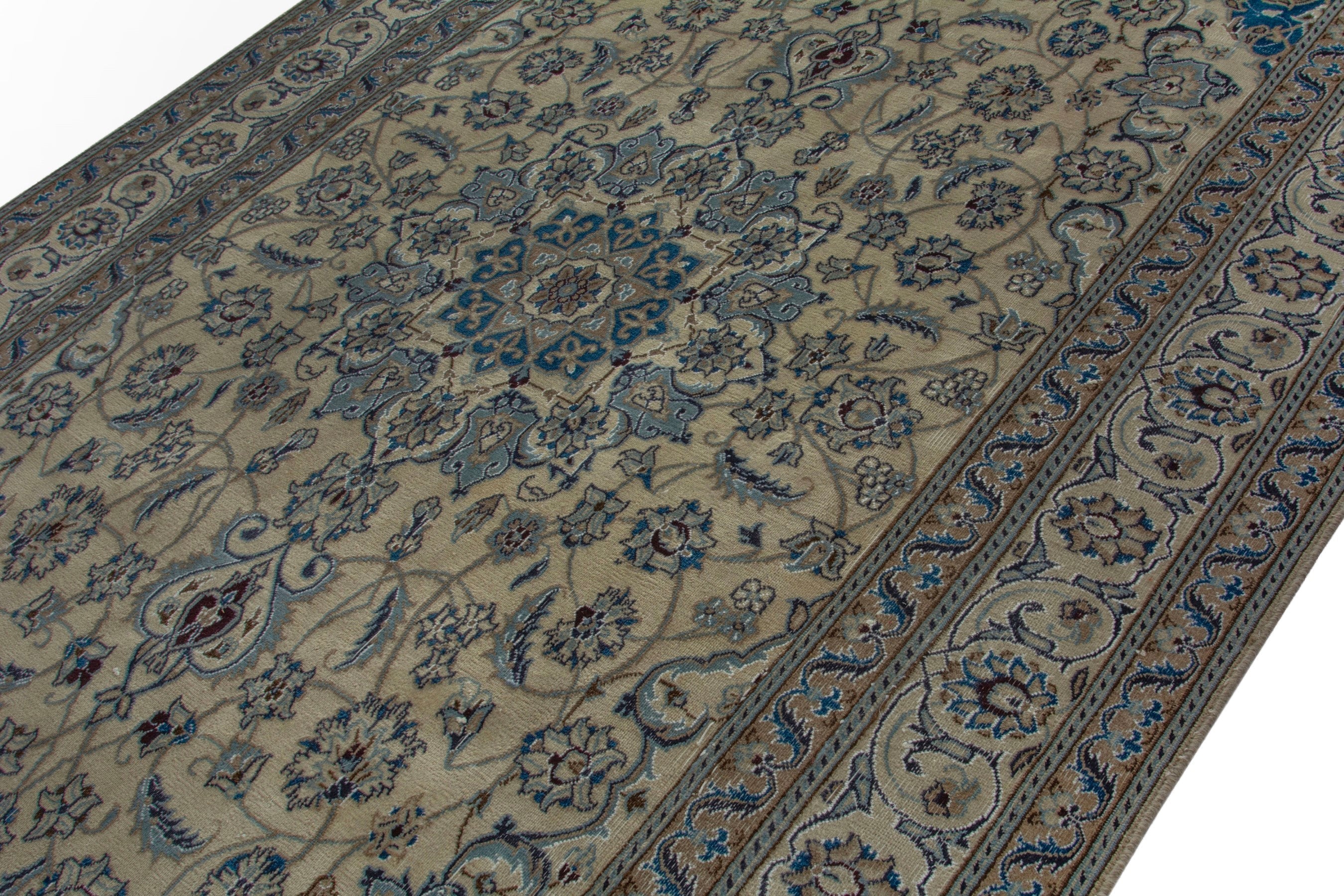 Persian Nain area rug in cream and denim, view 4 of 19