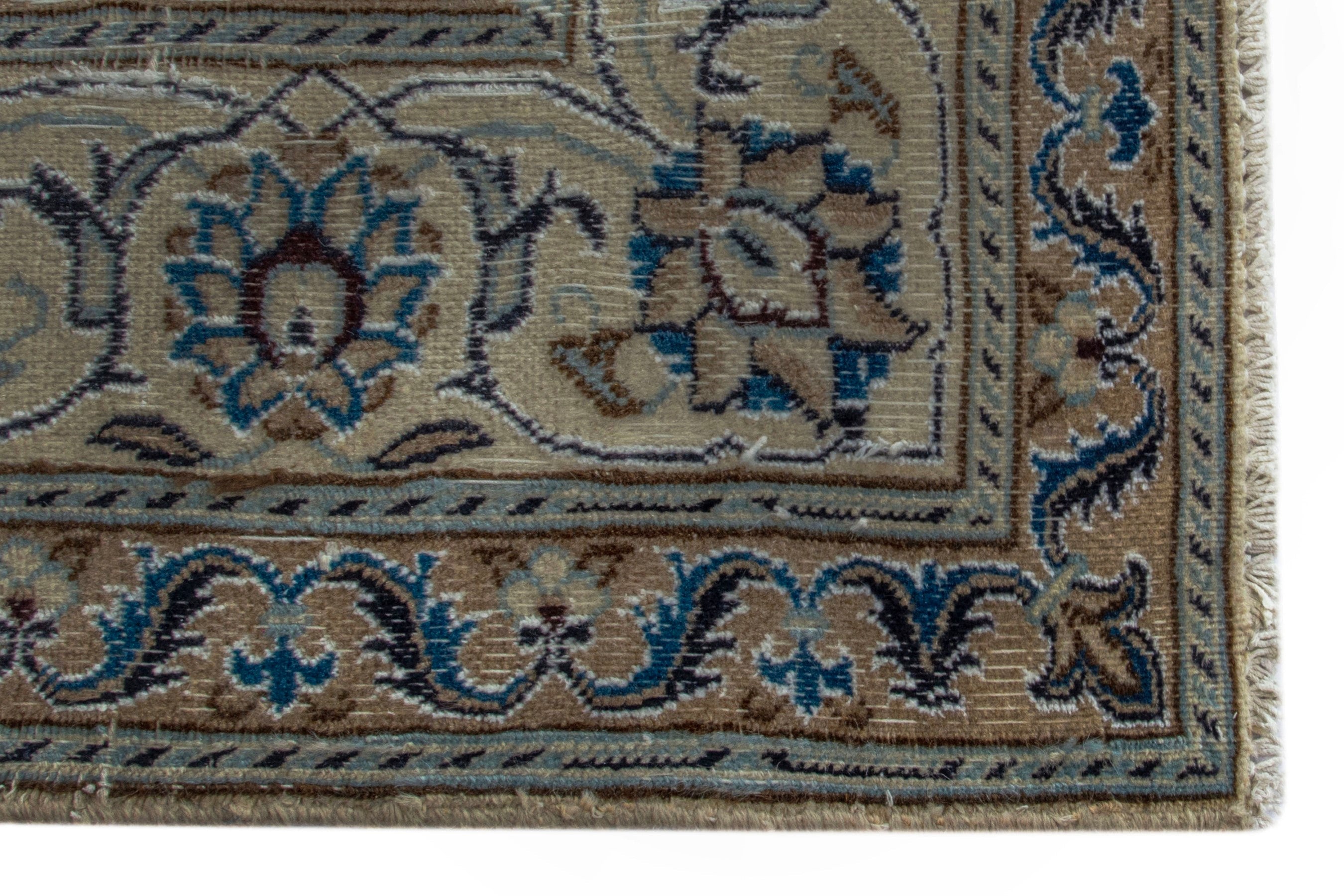 Persian Nain area rug in cream and denim, view 10 of 19