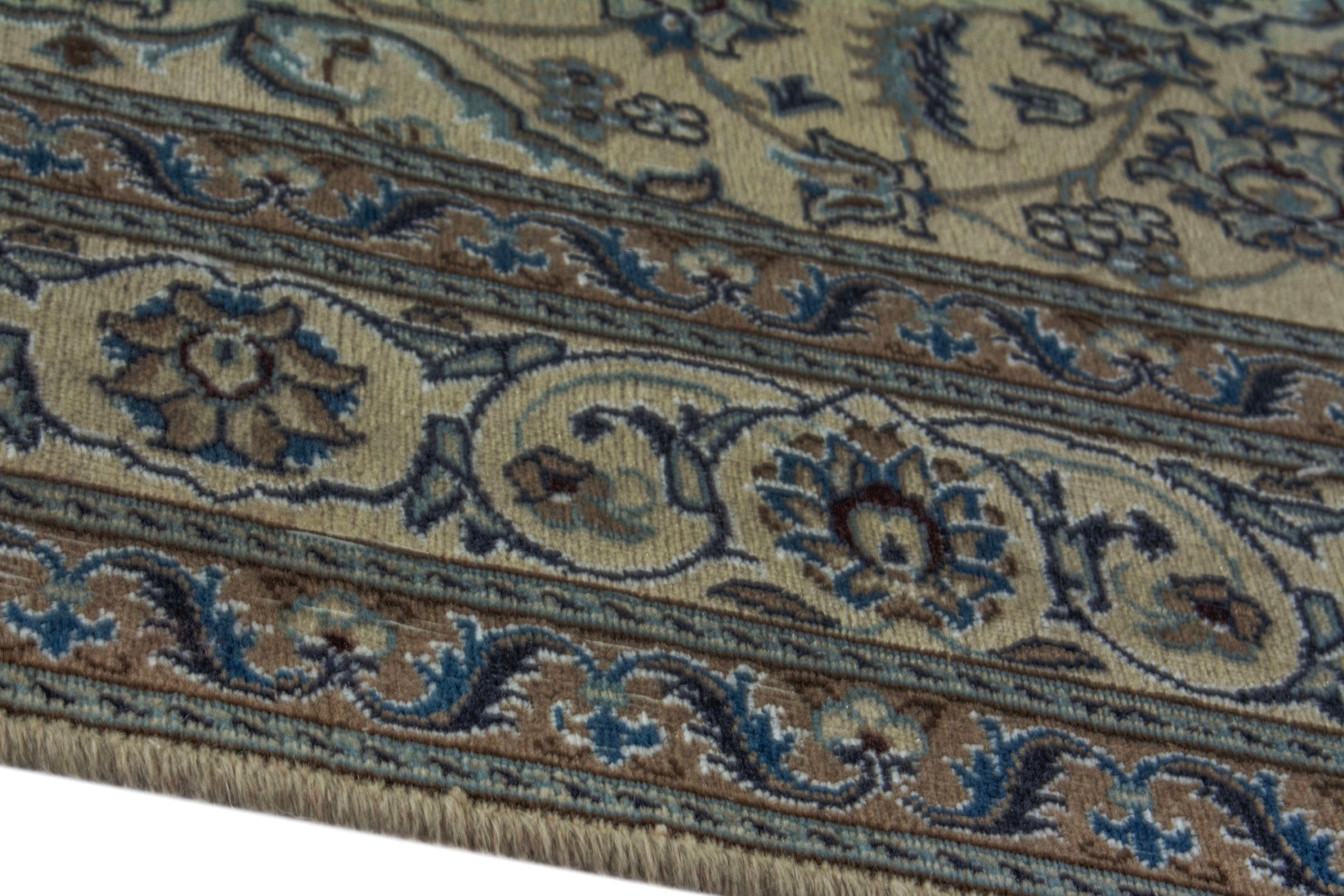 Persian Nain area rug in cream and denim, view 6 of 19