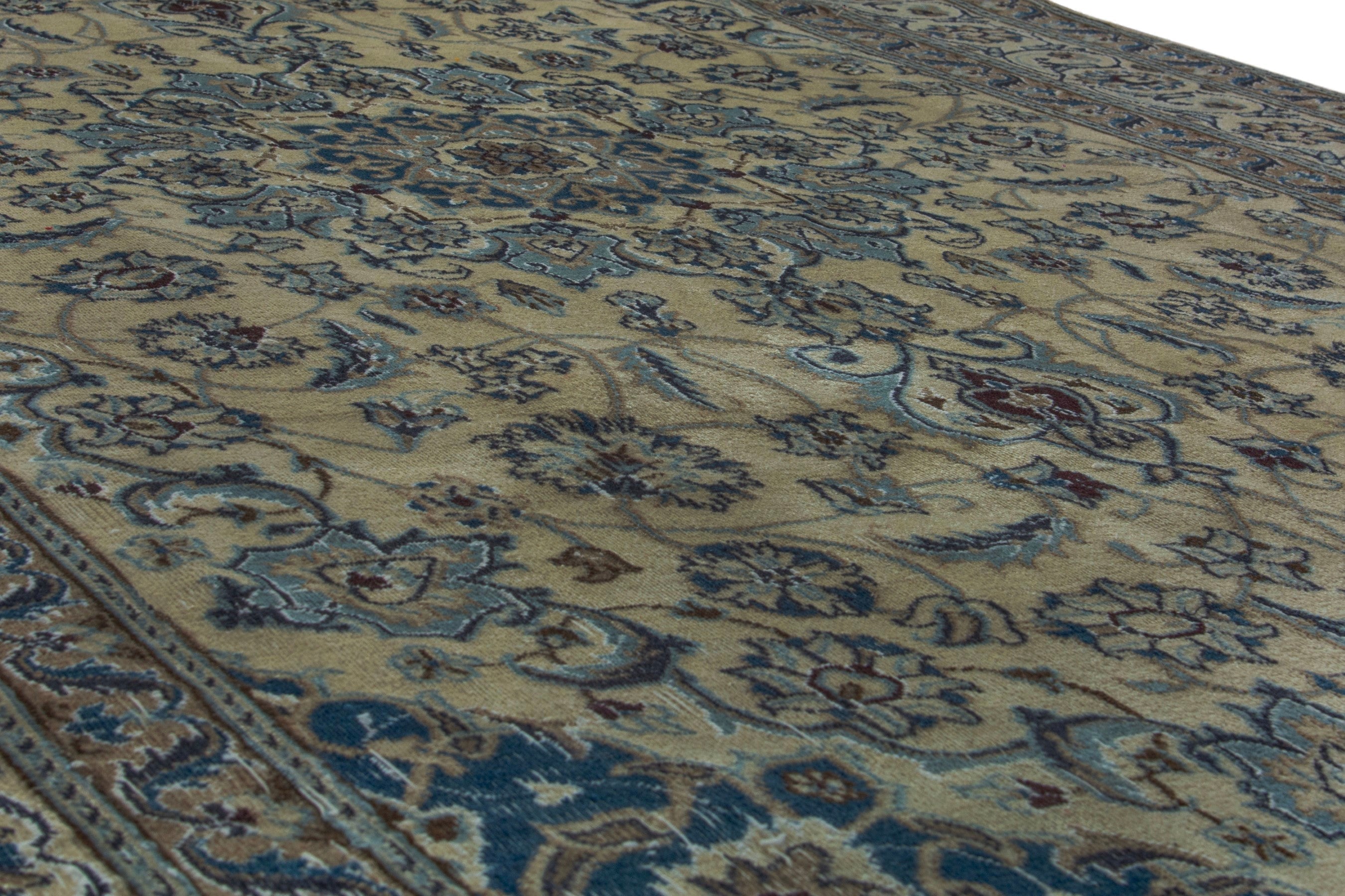Persian Nain area rug in cream and denim, view 8 of 19