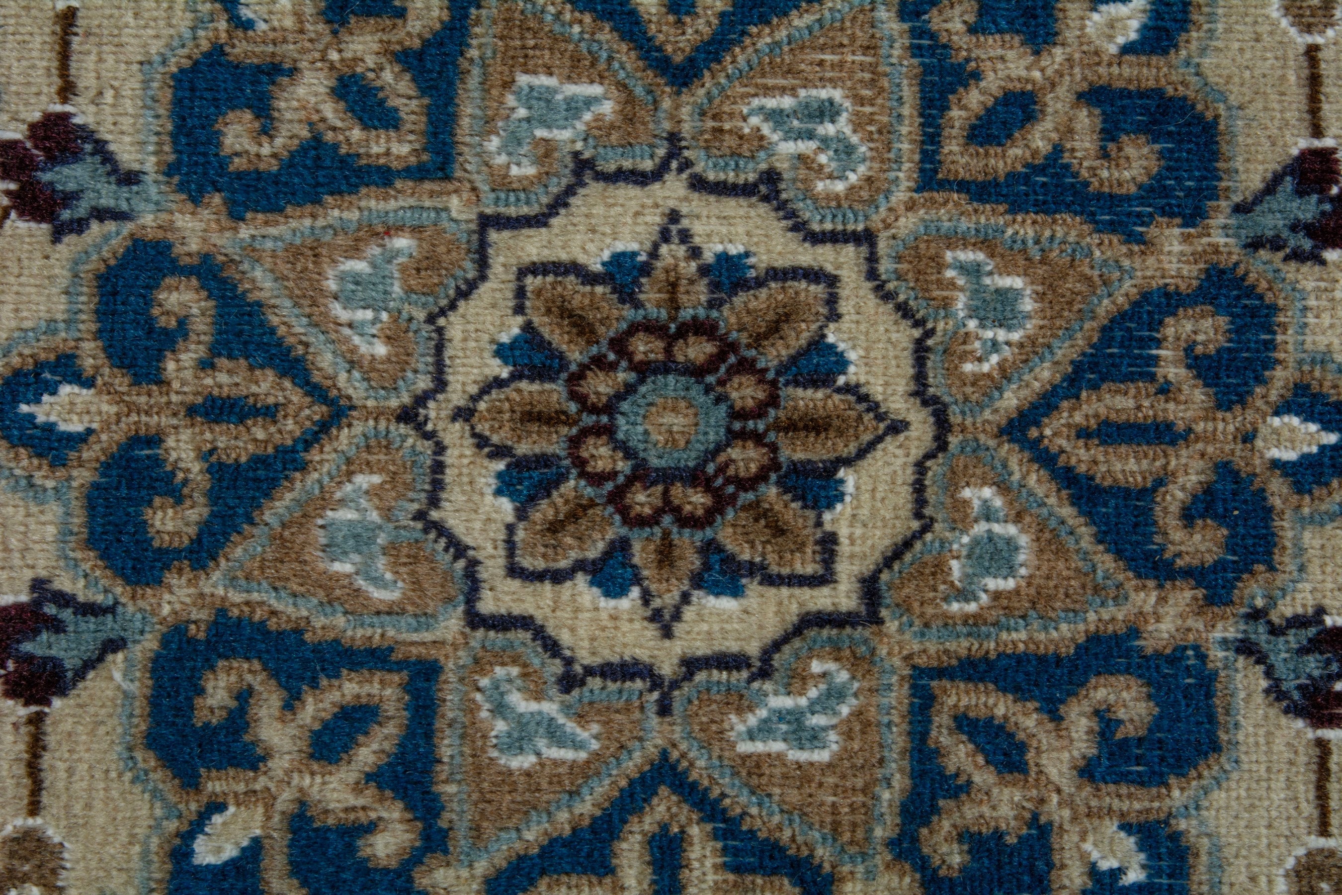 Persian Nain area rug in cream and denim, view 14 of 19