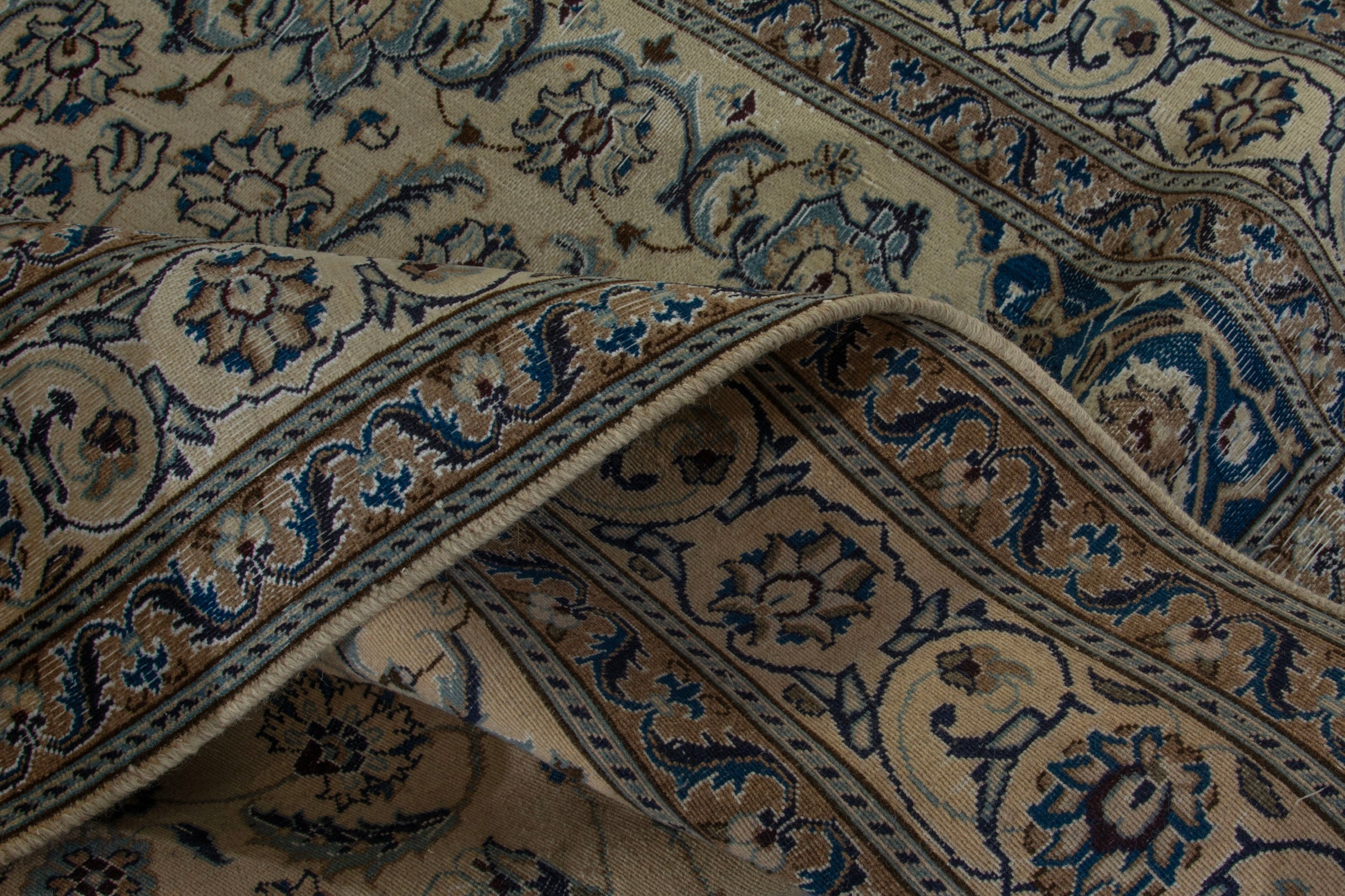 Persian Nain area rug in cream and denim, view 19 of 19