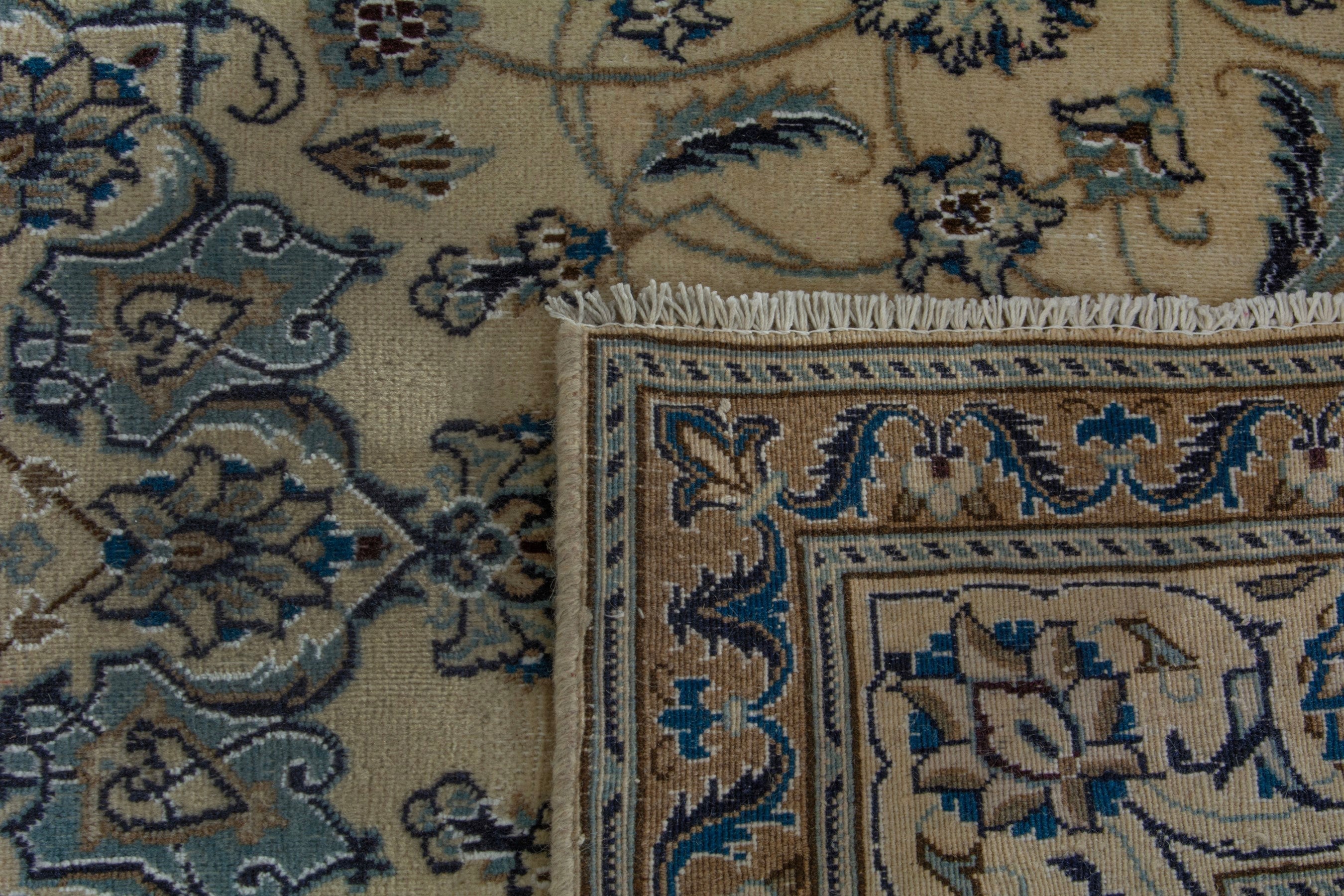 Persian Nain area rug in cream and denim, view 11 of 19