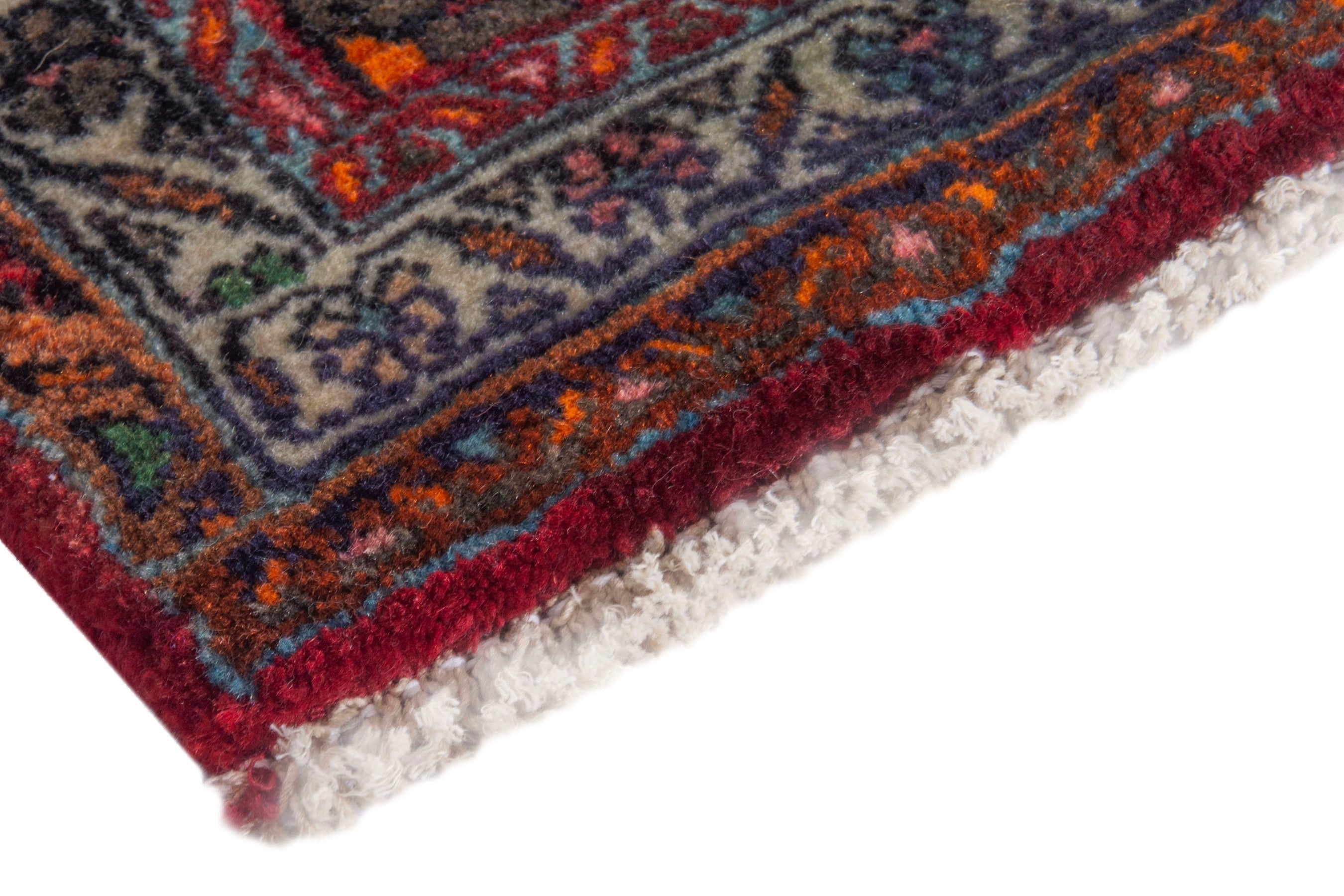 Persian Bijar accent rug in deep red and off-white, view 4 of 9