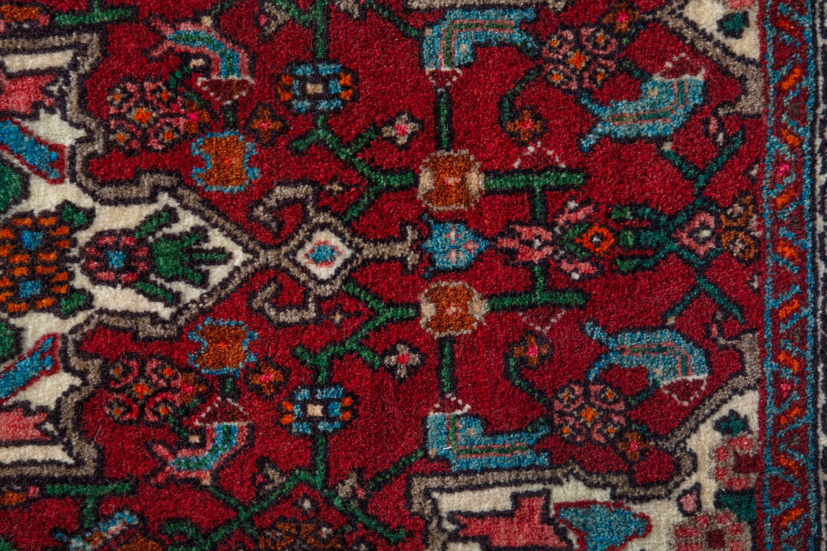 Persian Bijar accent rug in deep red and off-white, view 9 of 9