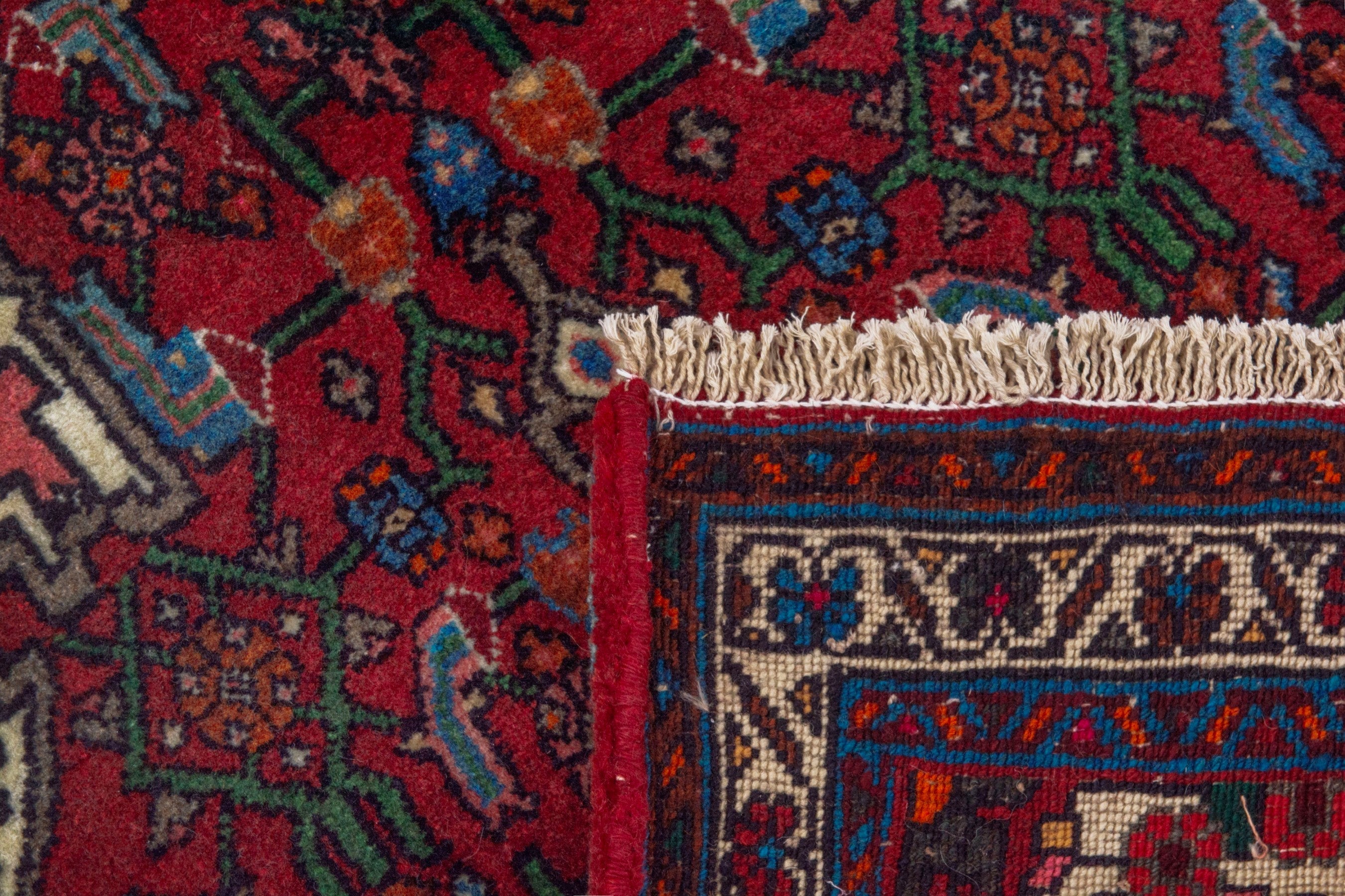 Persian Bijar accent rug in deep red and off-white, view 6 of 9