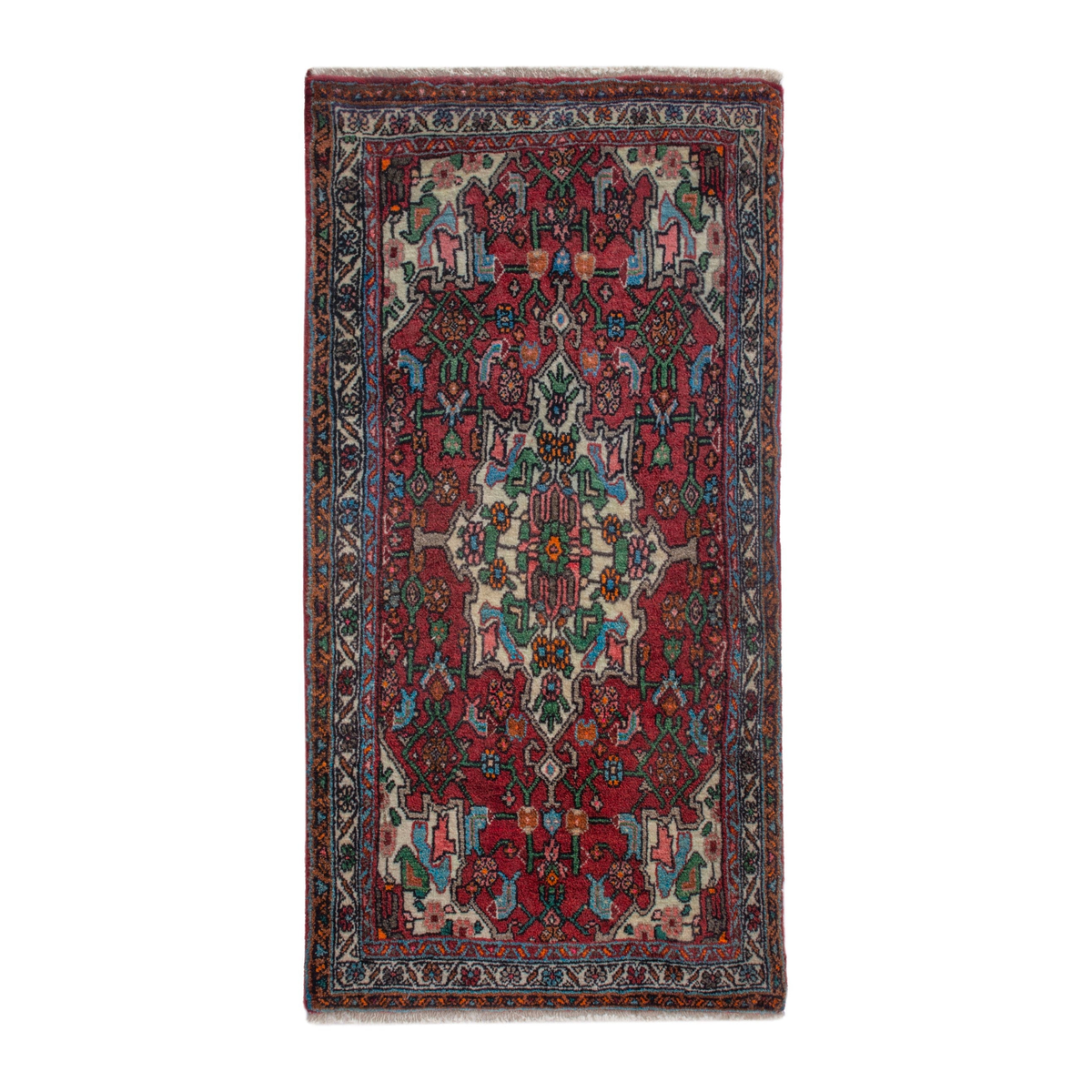 Persian Bijar accent rug in deep red and off-white, 1'10" x 3'3"