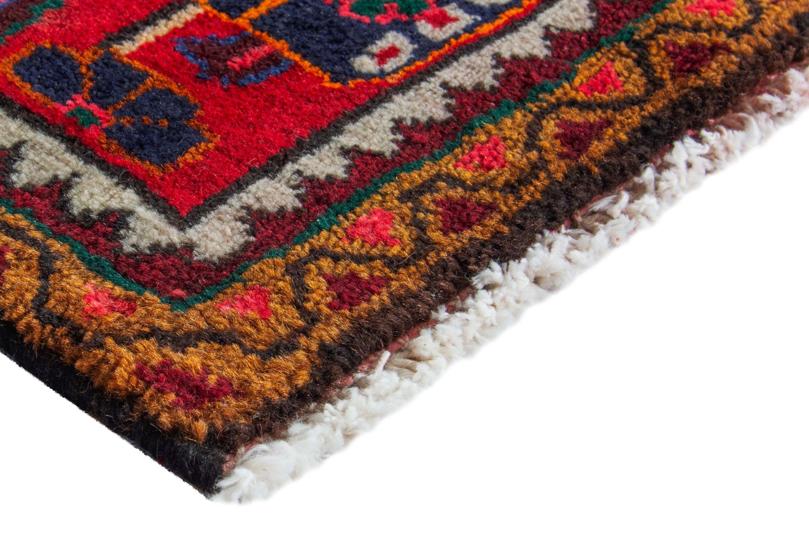 Persian Hamedan accent rug in deep red and burnt orange, view 4 of 9