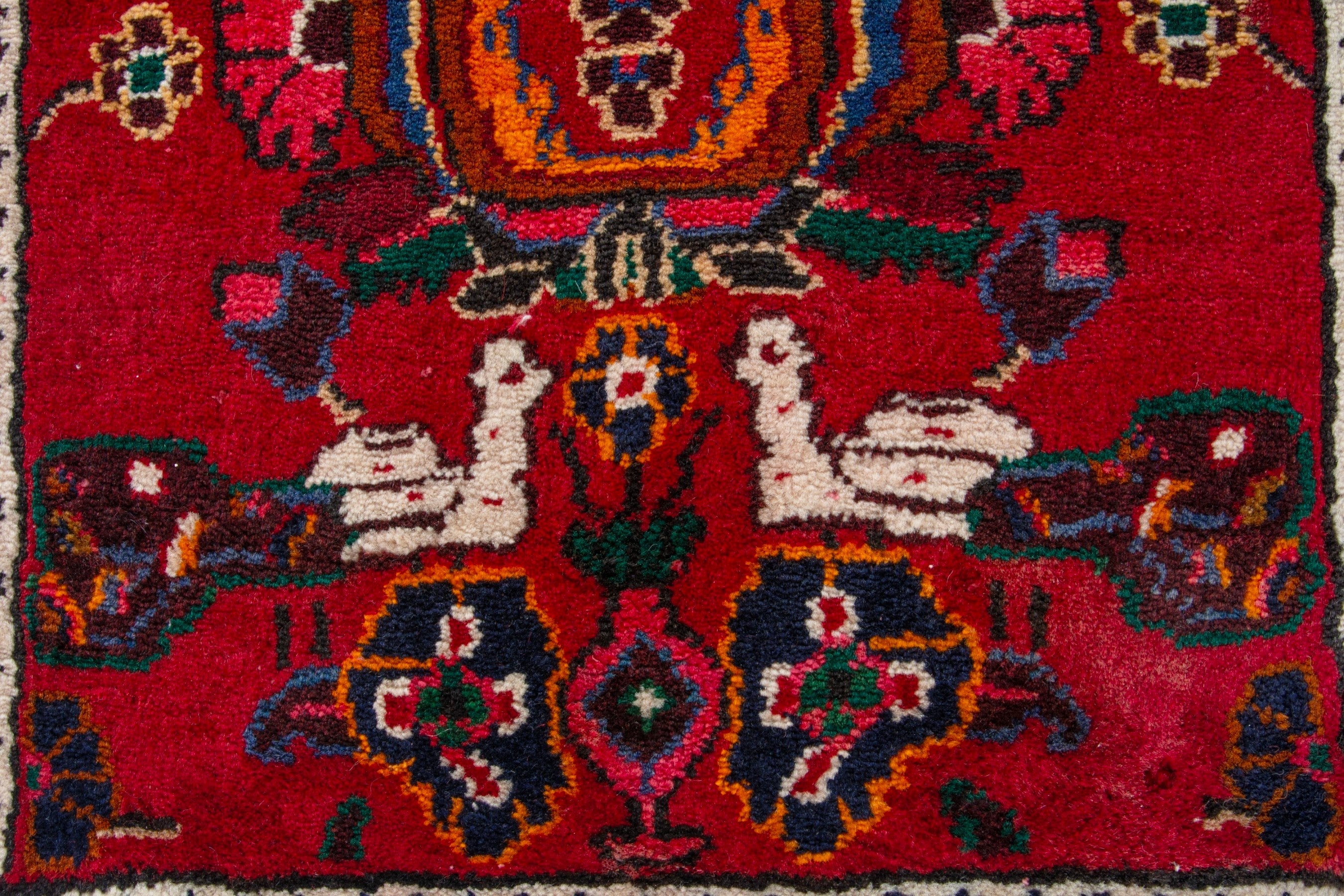 Persian Hamedan accent rug in deep red and burnt orange, view 7 of 9