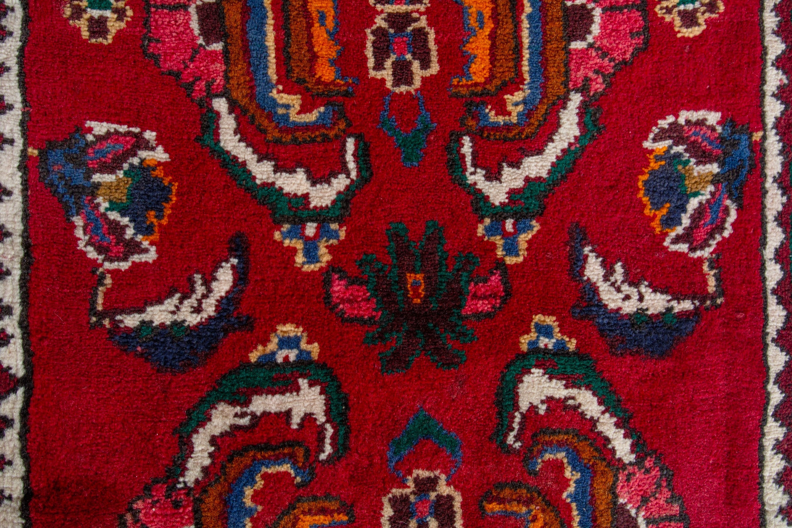 Persian Hamedan accent rug in deep red and burnt orange, view 9 of 9