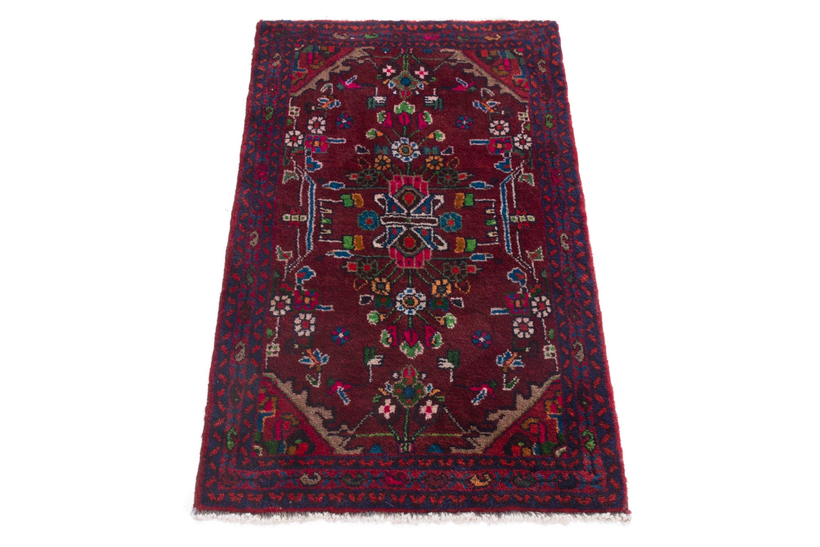 Persian Hamedan accent rug in burgundy and deep red, view 3 of 7