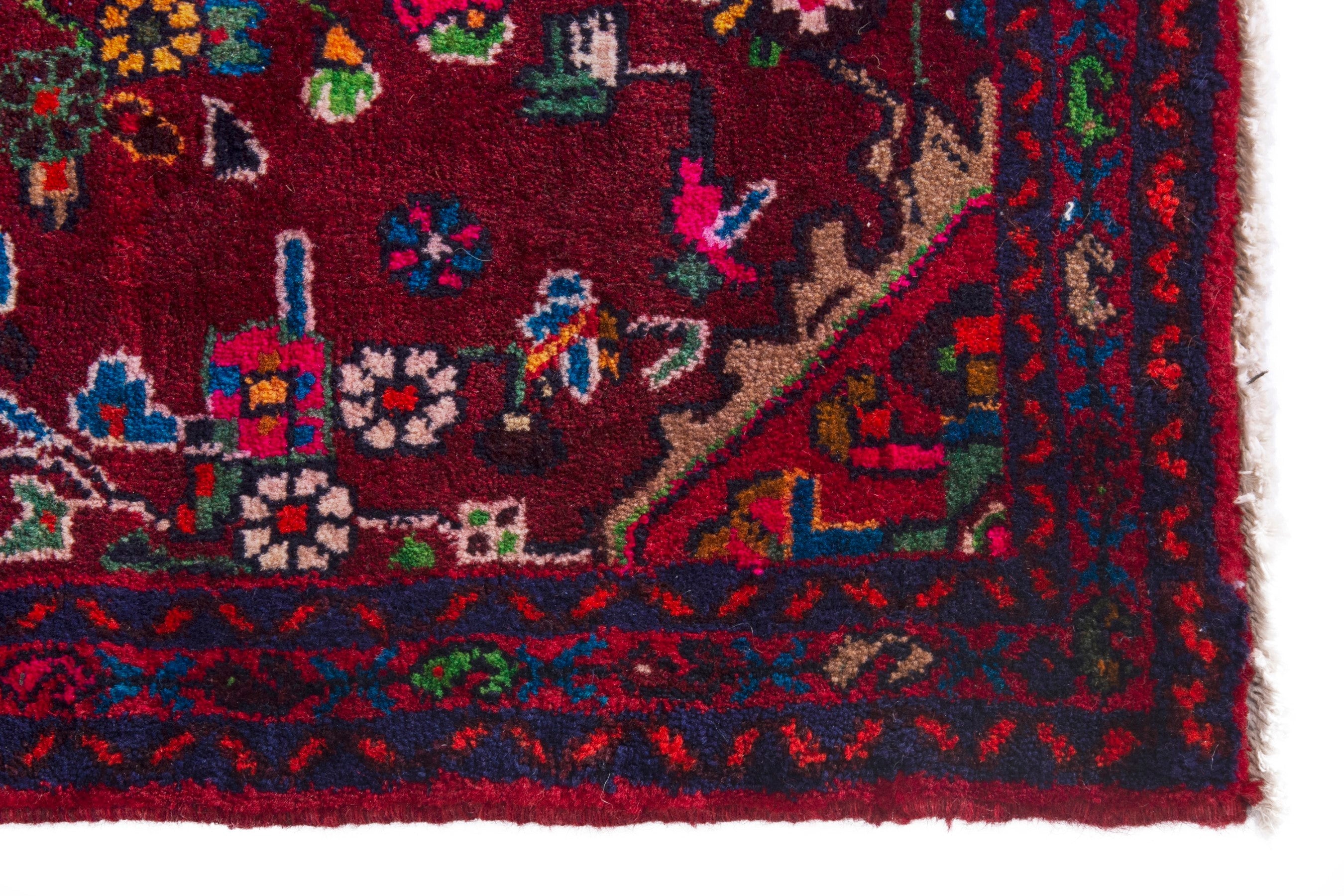 Persian Hamedan accent rug in burgundy and deep red, view 5 of 7