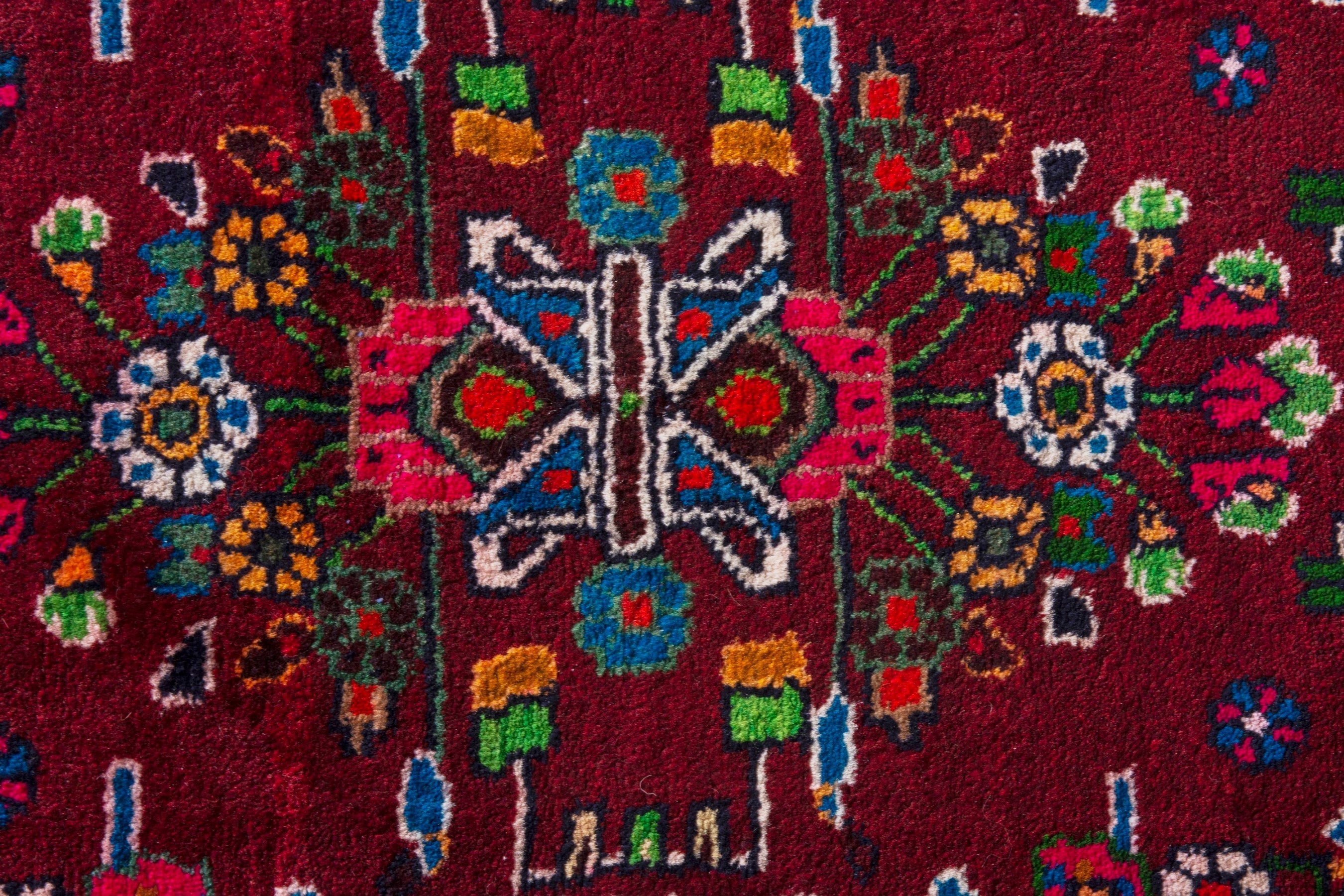 Persian Hamedan accent rug in burgundy and deep red, view 7 of 7