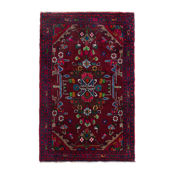 Persian Hamedan accent rug in burgundy and deep red, 2'1" x 3'3"