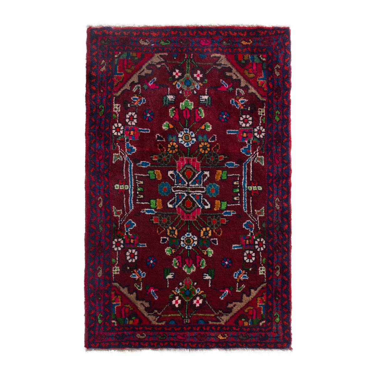 Persian Hamedan accent rug in burgundy and deep red, 2'1" x 3'3"