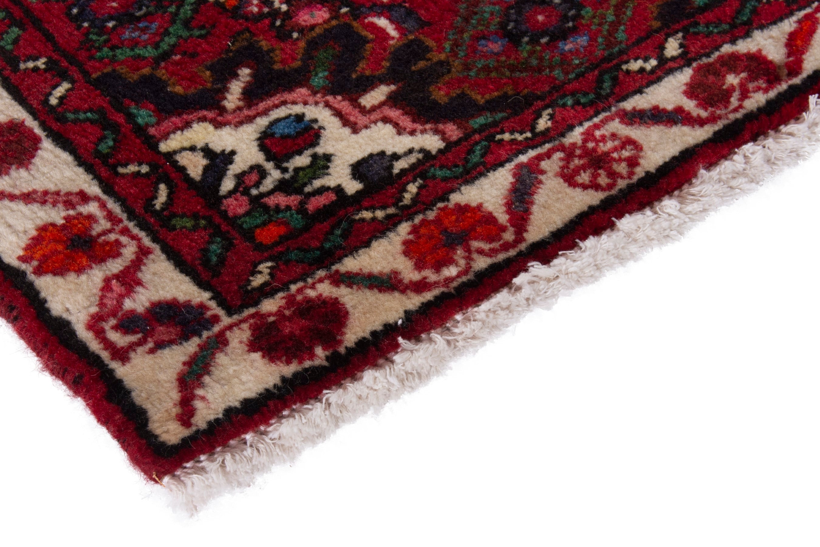 Persian Hamedan accent rug in deep red and cream, view 4 of 7