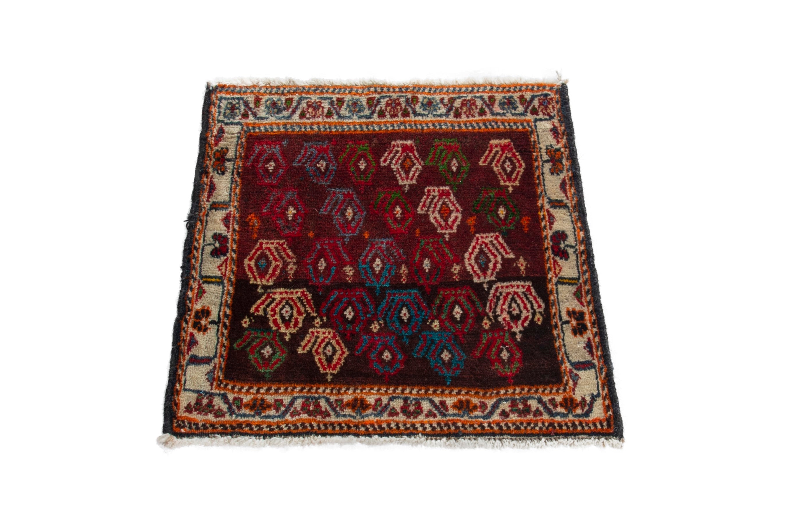 Persian Shiraz accent rug in deep red and burnt orange, view 2 of 8