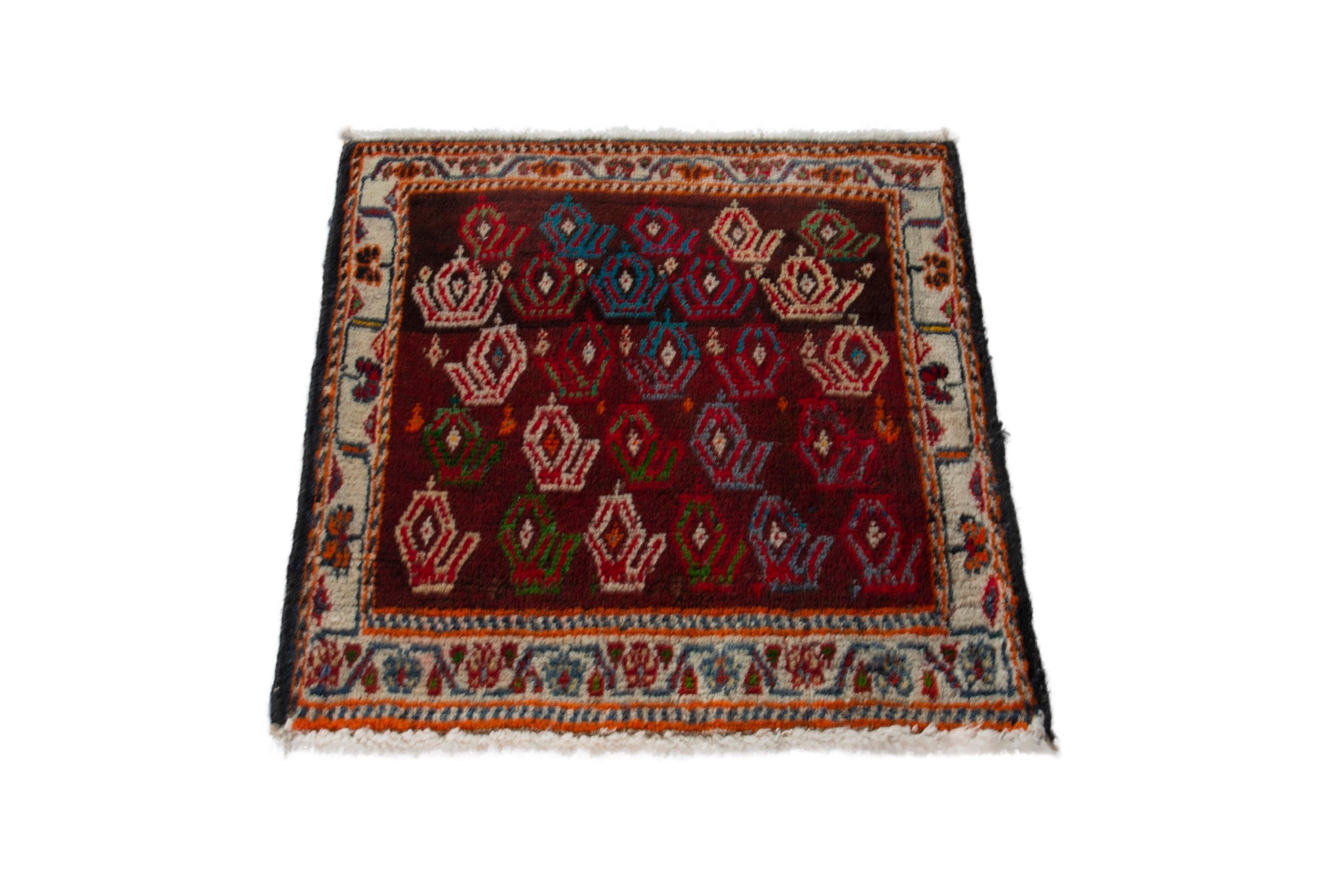 Persian Shiraz accent rug in deep red and burnt orange, view 3 of 8