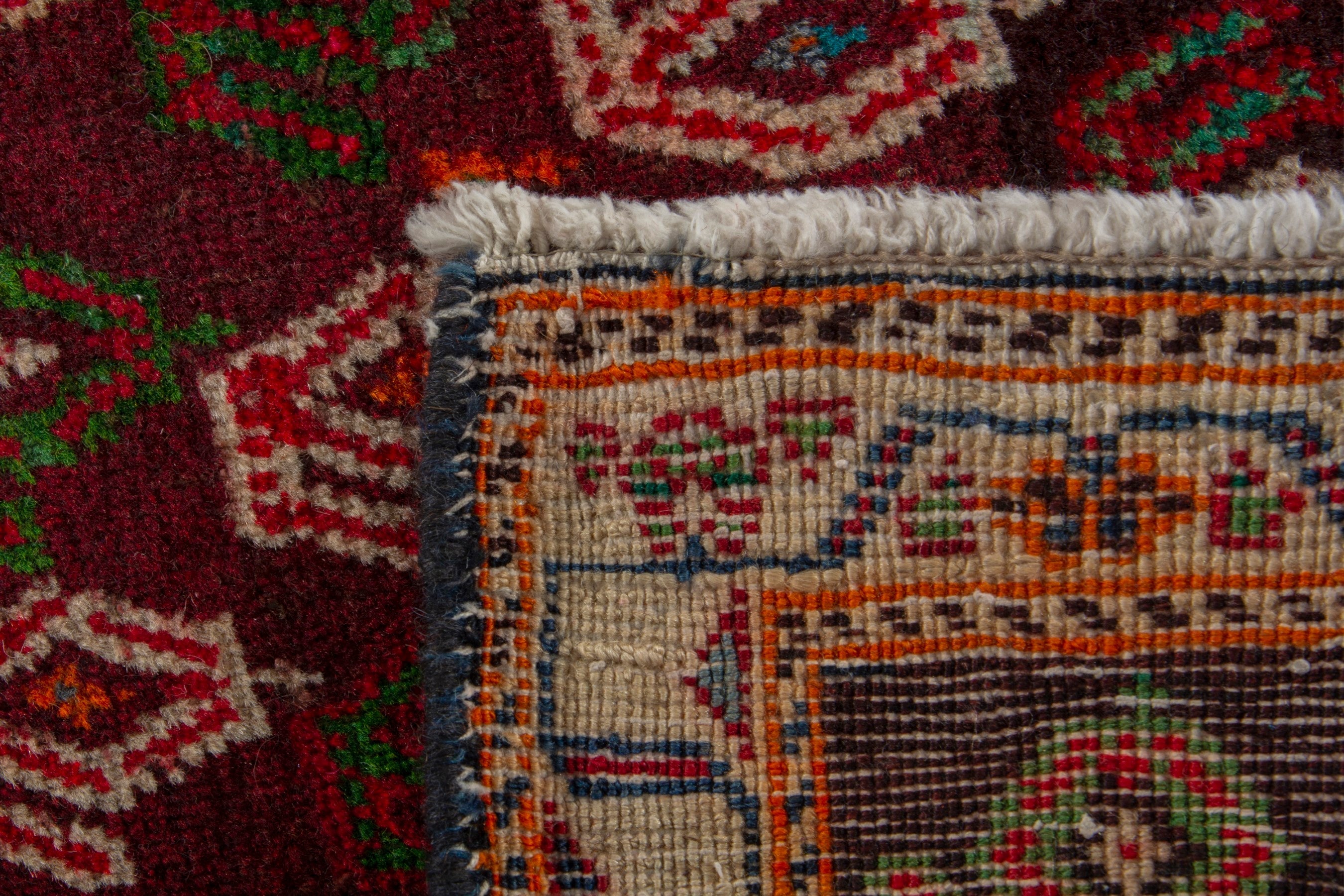 Persian Shiraz accent rug in deep red and burnt orange, view 6 of 8