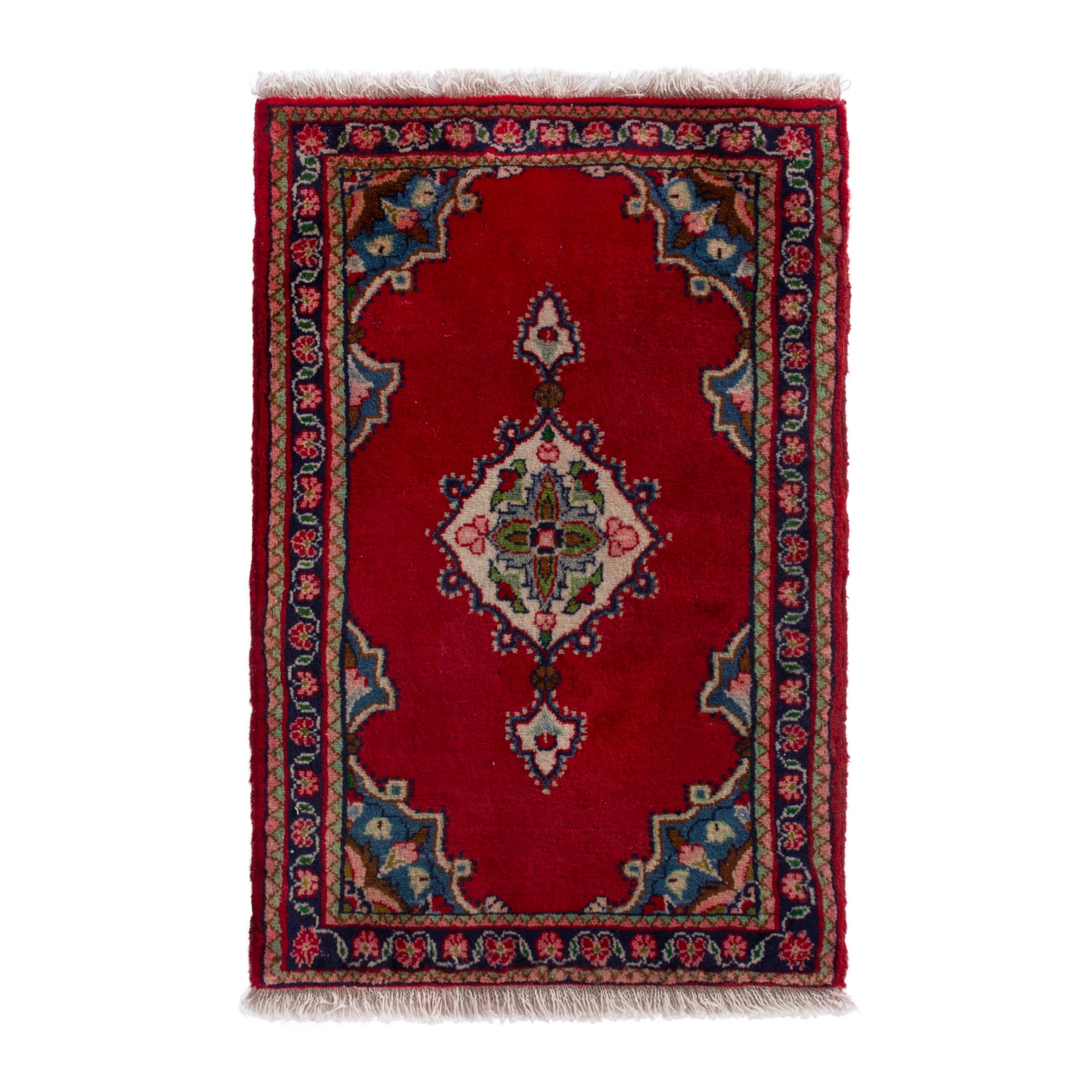Persian Hamedan accent rug in deep red and navy, 1'10" x 2'7"