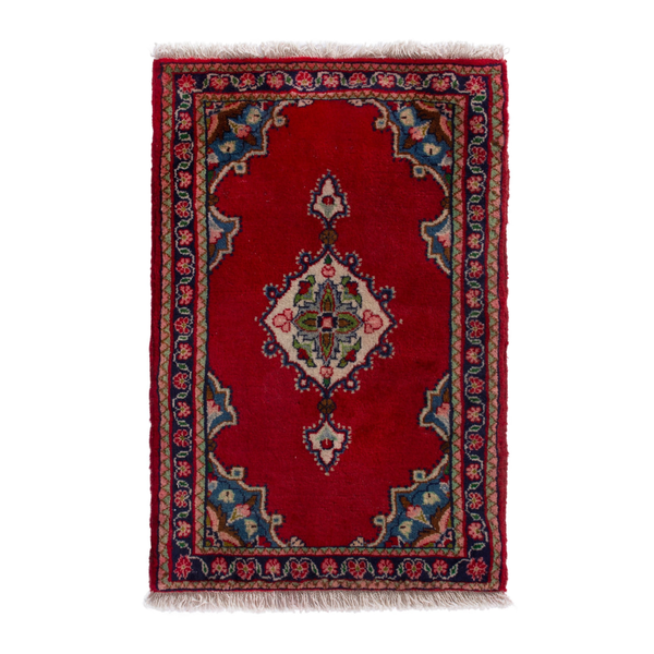 Persian Hamadan accent rug in deep red and navy, 1'10" x 2'7"