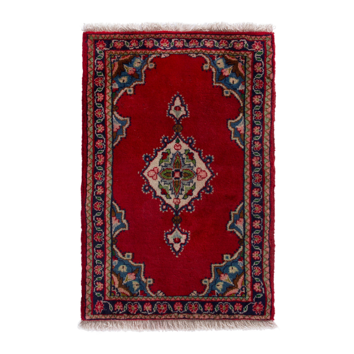 Persian Hamedan accent rug in deep red and navy, 1'10" x 2'7"