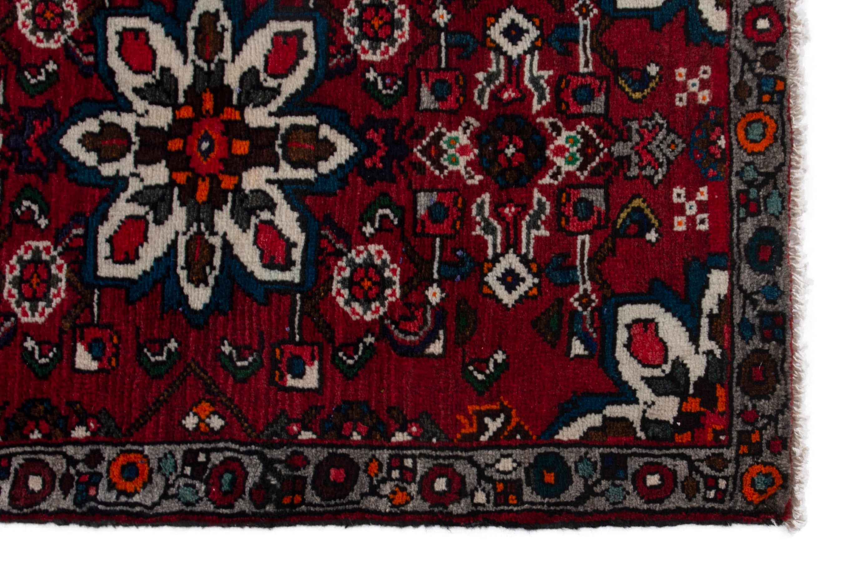 Persian Bakhtiari accent rug in deep red and charcoal, view 5 of 7