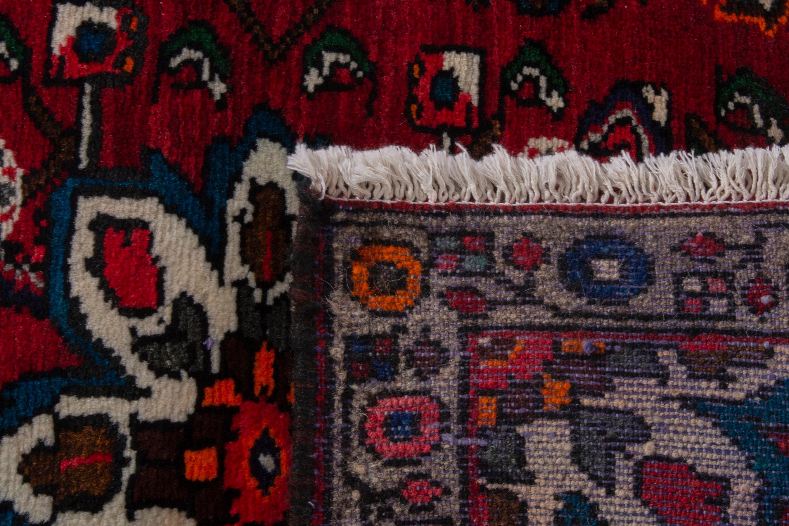 Persian Bakhtiari accent rug in deep red and charcoal, view 6 of 7