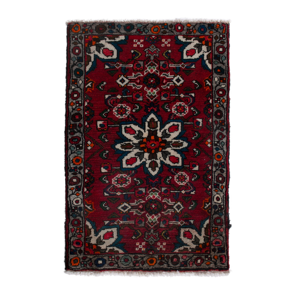 Persian Bakhtiari accent rug in deep red and charcoal, 2'2" x 3'1"