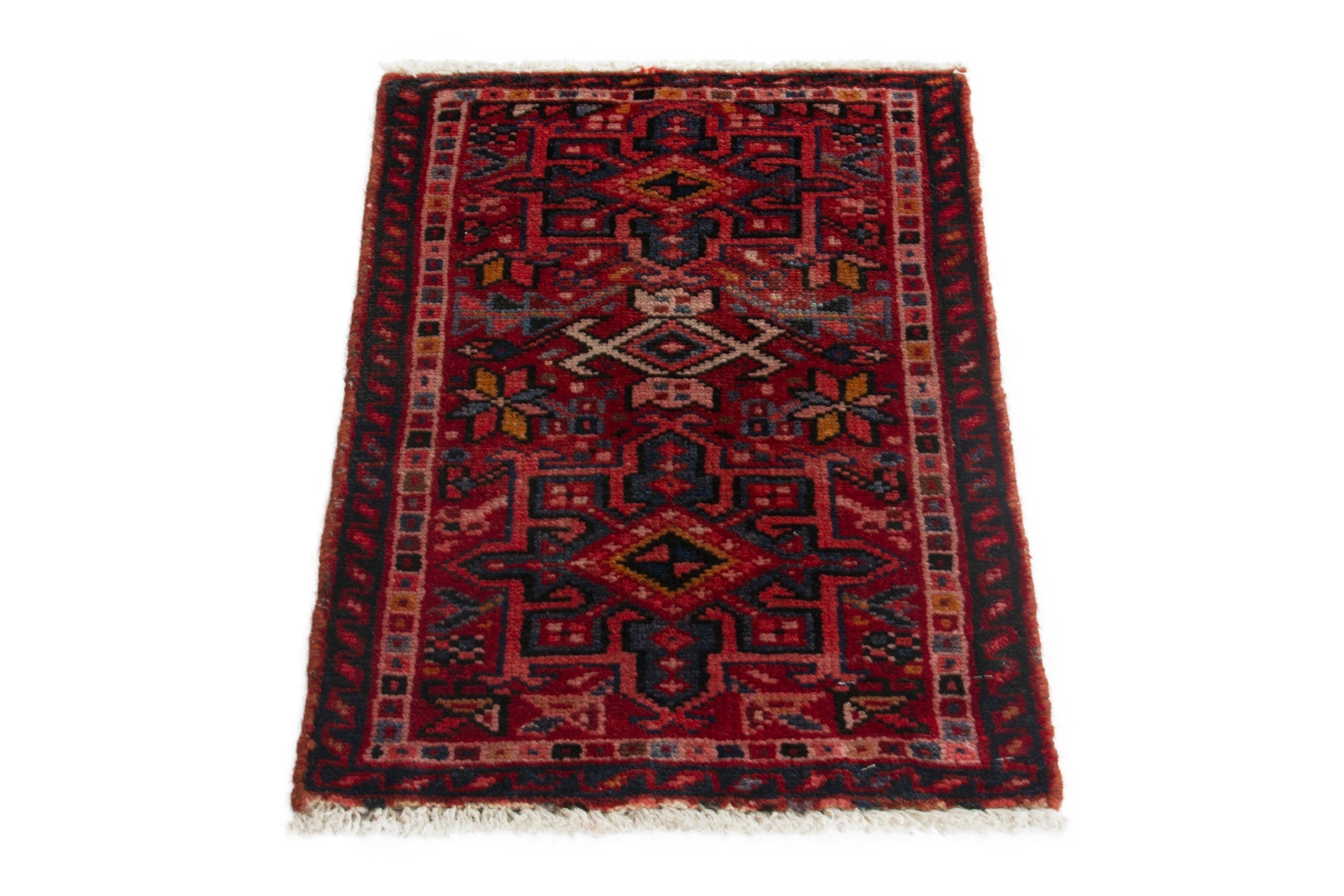 Persian Gharajeh accent rug in deep red and burgundy, view 2 of 8