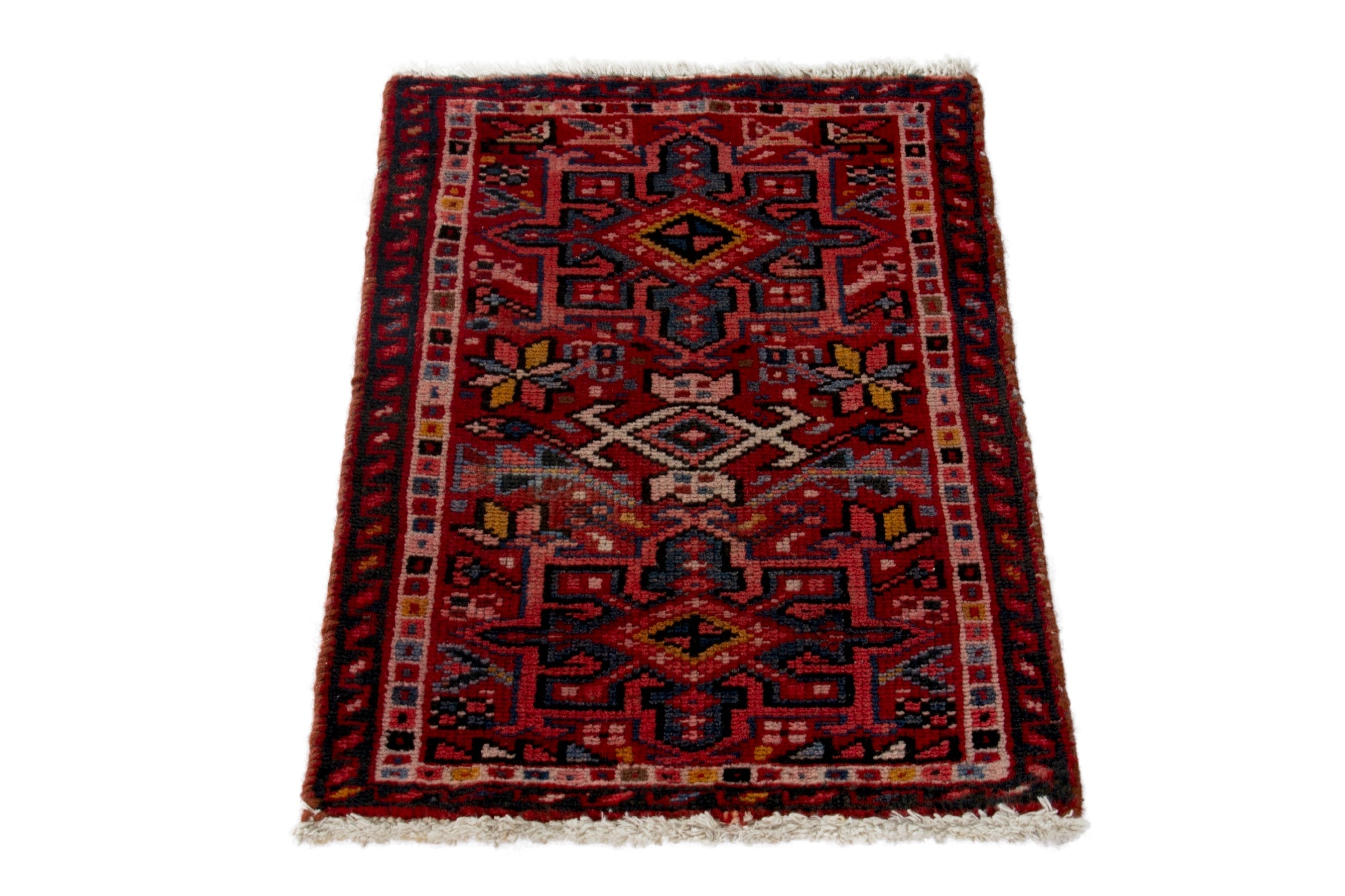 Persian Gharajeh accent rug in deep red and burgundy, view 3 of 8