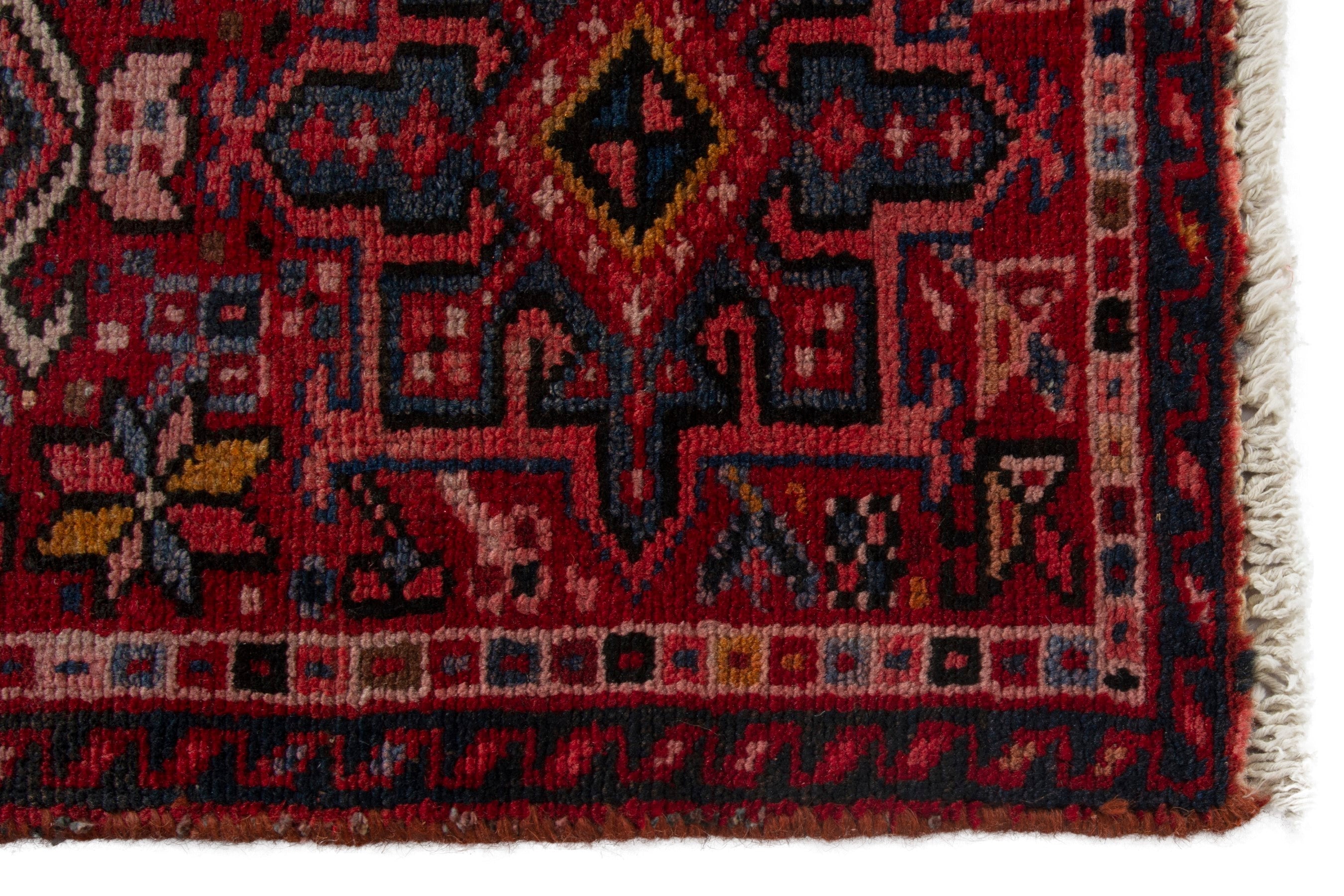 Persian Gharajeh accent rug in deep red and burgundy, view 5 of 8