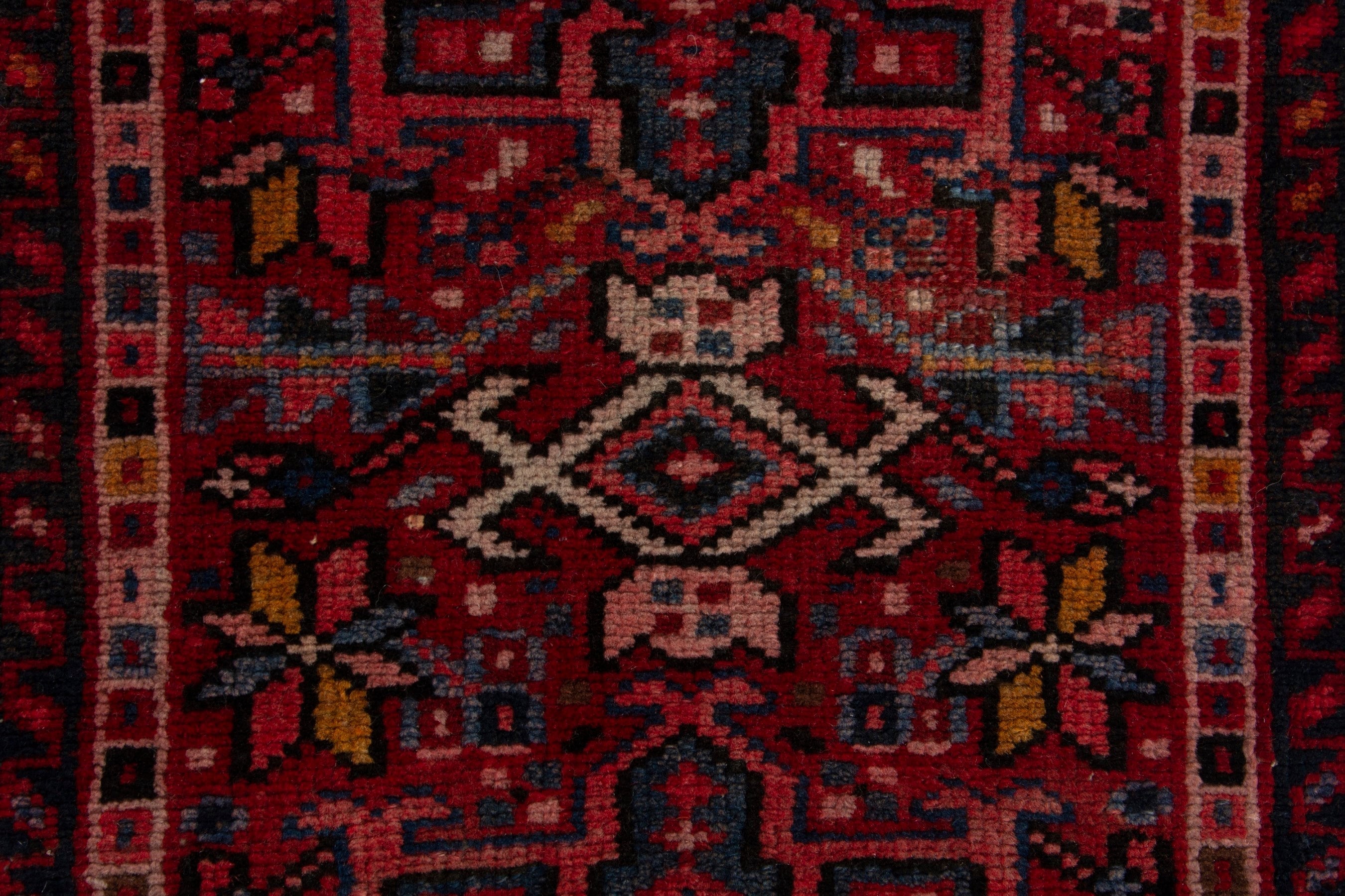 Persian Gharajeh accent rug in deep red and burgundy, view 7 of 8