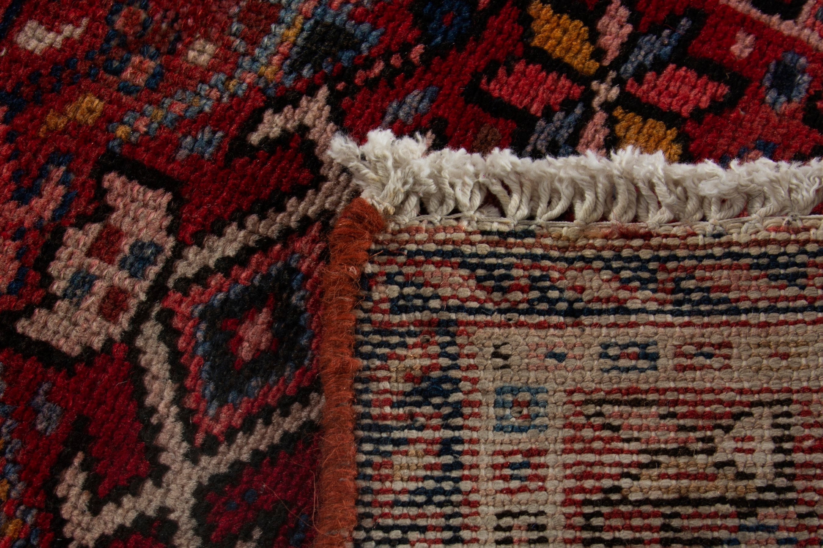 Persian Gharajeh accent rug in deep red and burgundy, view 8 of 8