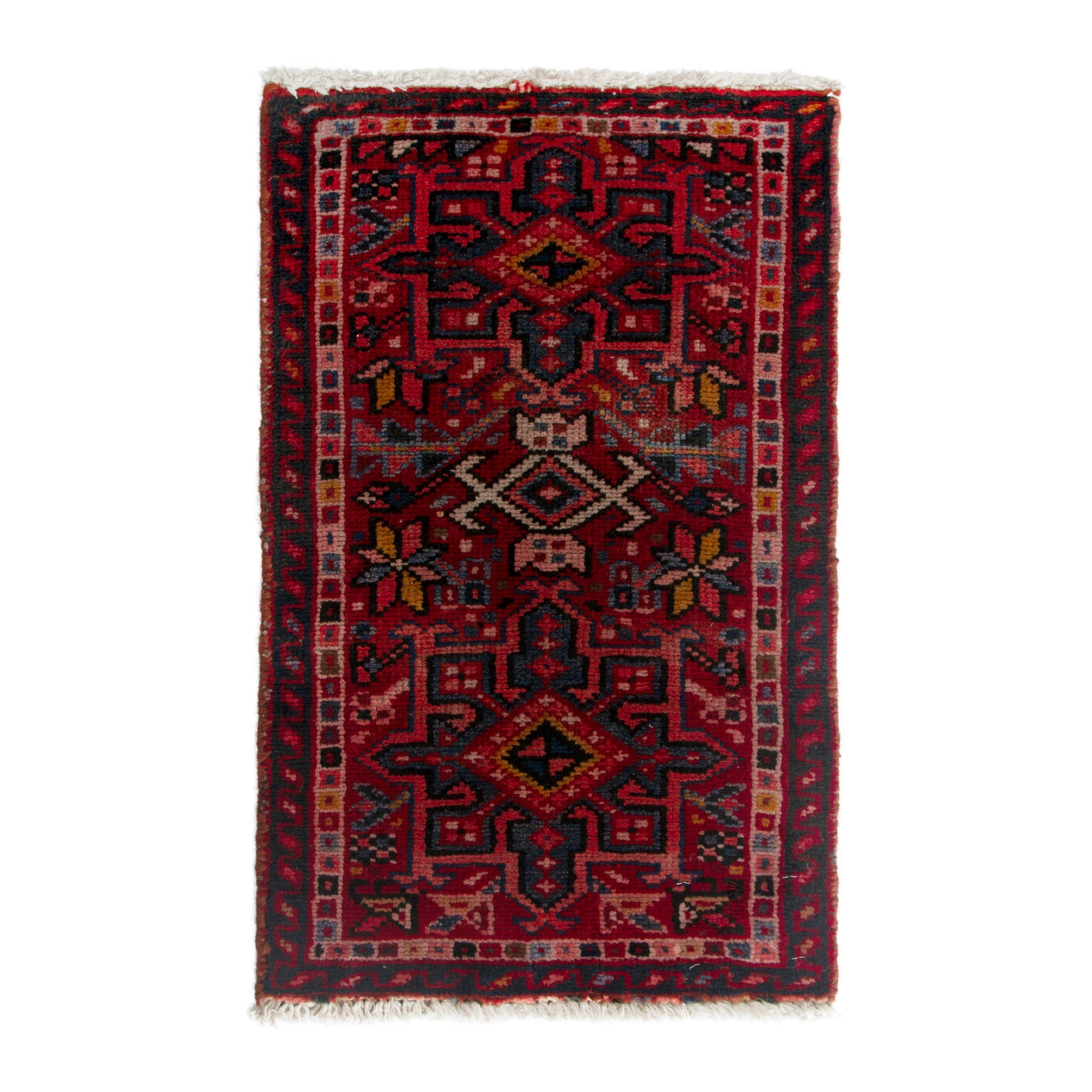 Persian Gharajeh accent rug in deep red and burgundy, 1'6" x 2'4"