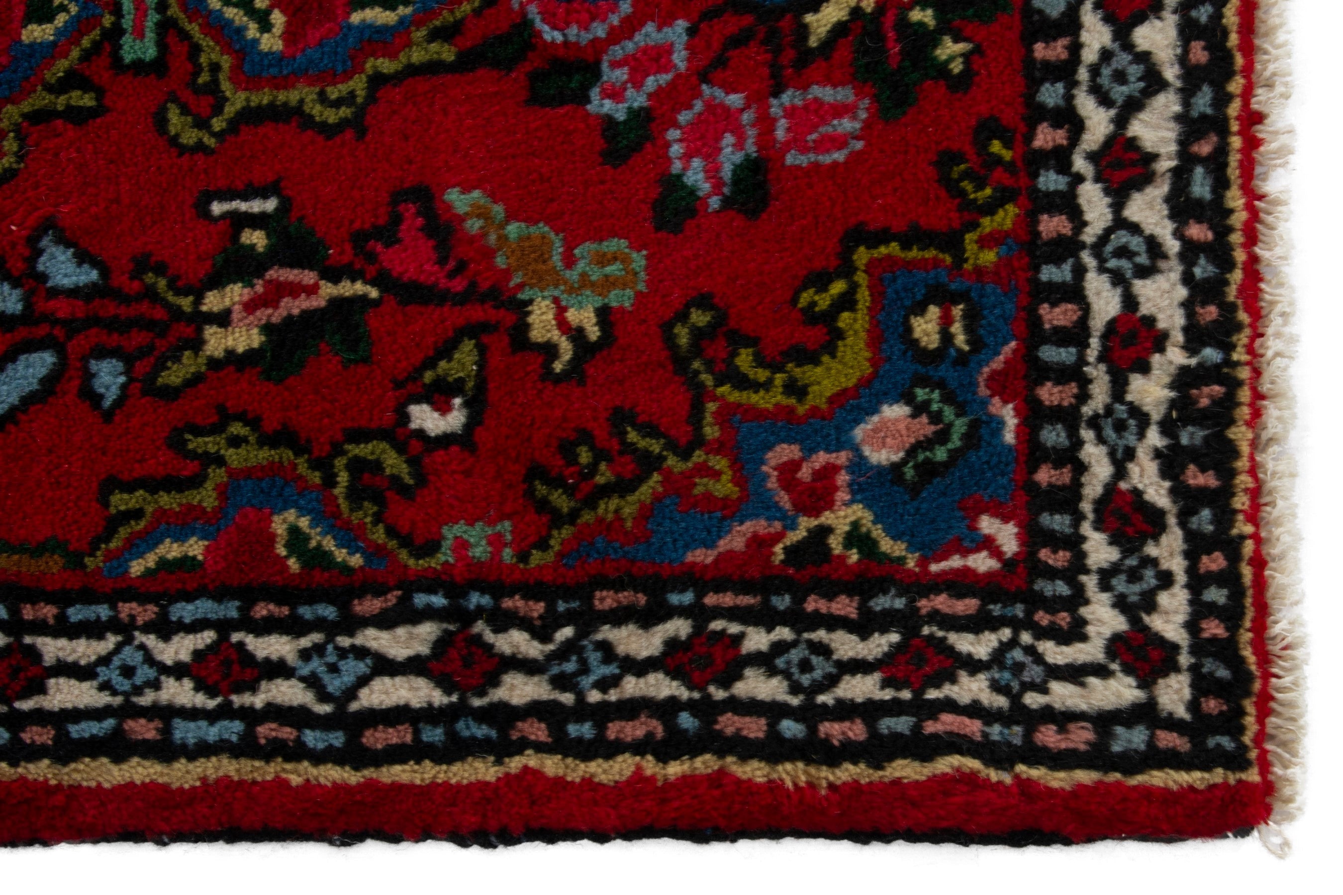 Persian Hamedan accent rug in deep red and cream, view 5 of 9