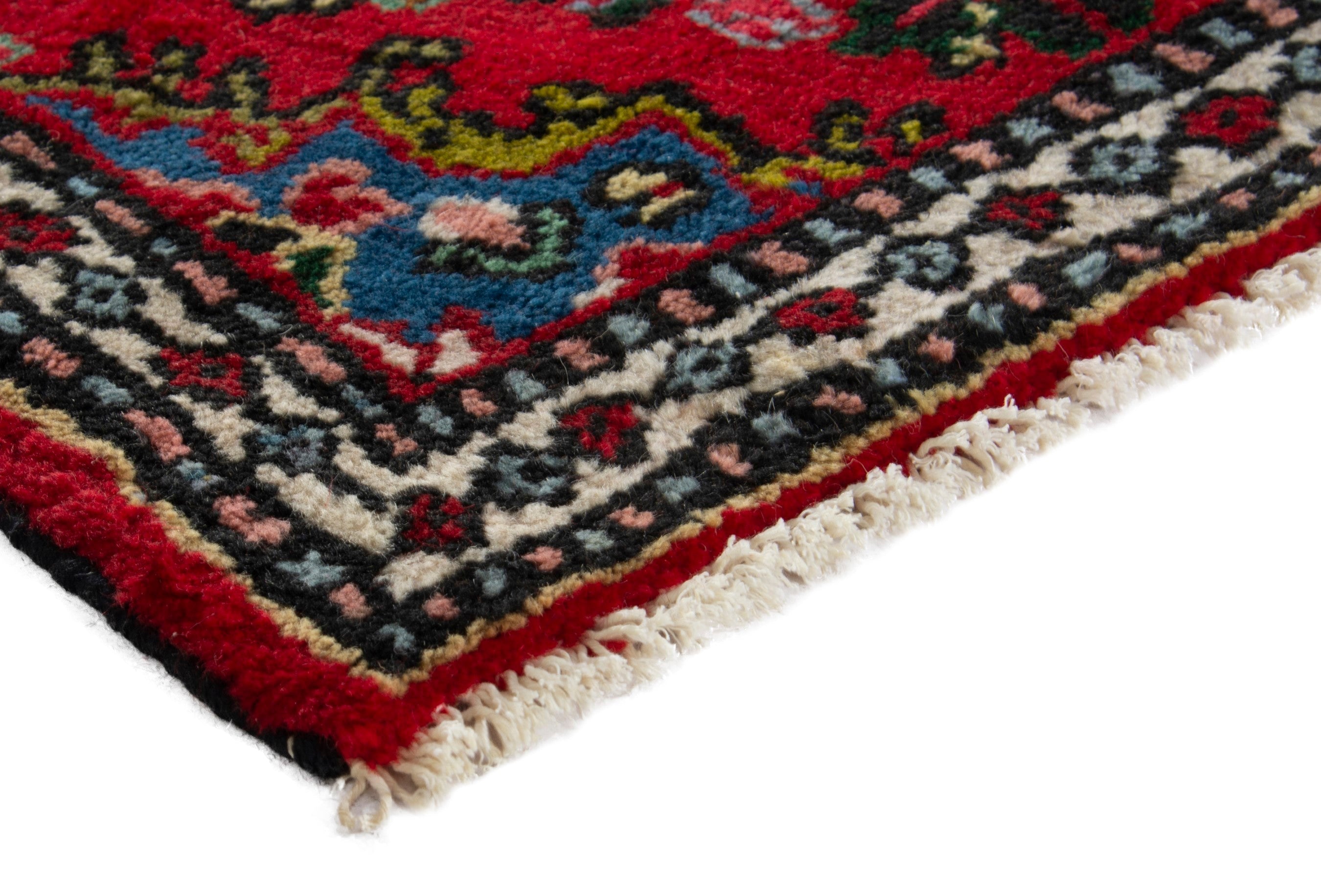 Persian Hamedan accent rug in deep red and cream, view 4 of 9