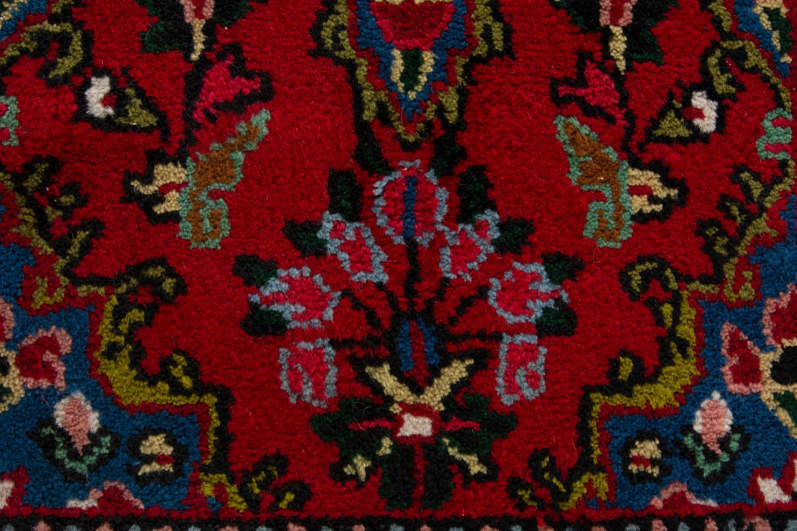 Persian Hamedan accent rug in deep red and cream, view 8 of 9