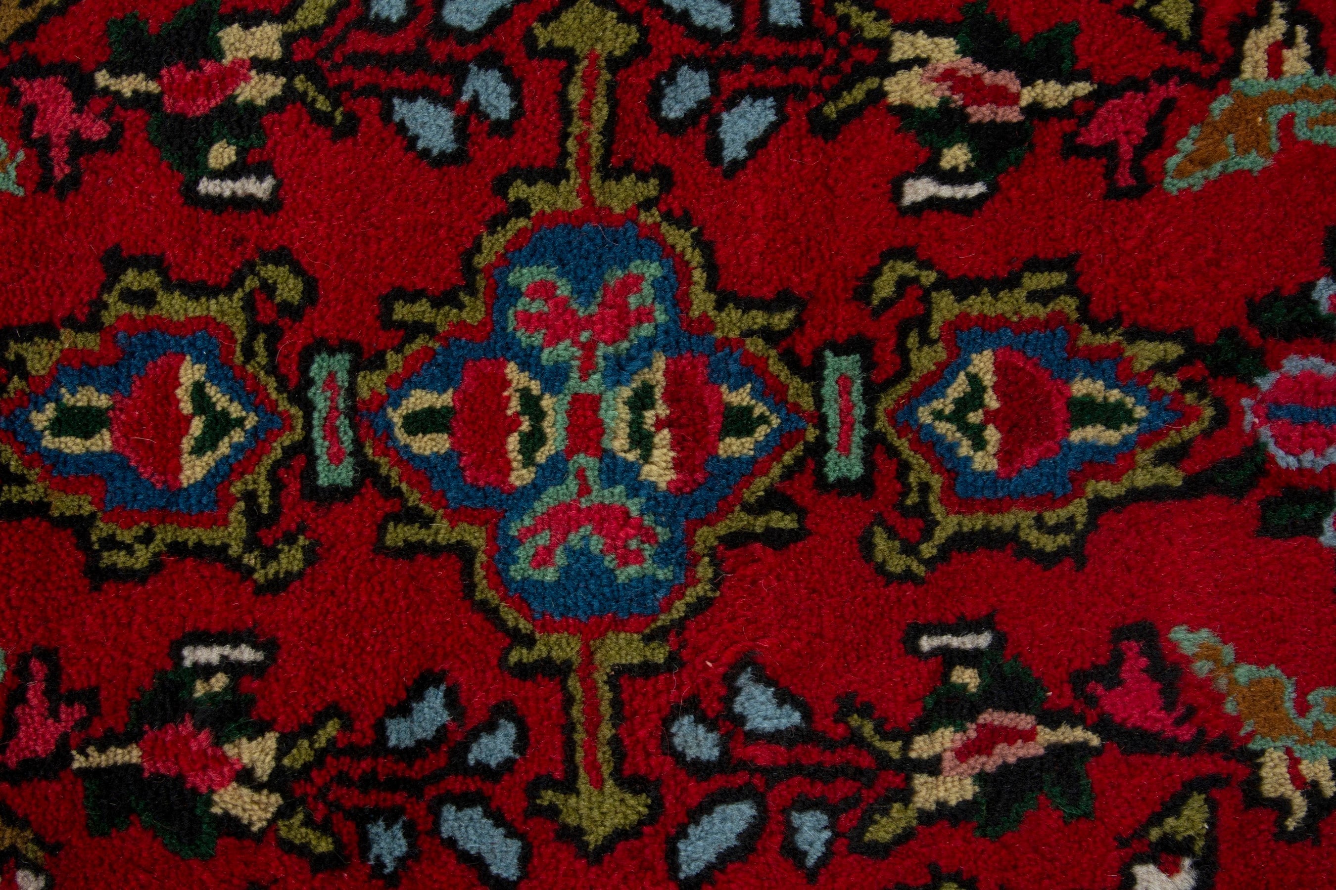 Persian Hamedan accent rug in deep red and cream, view 9 of 9