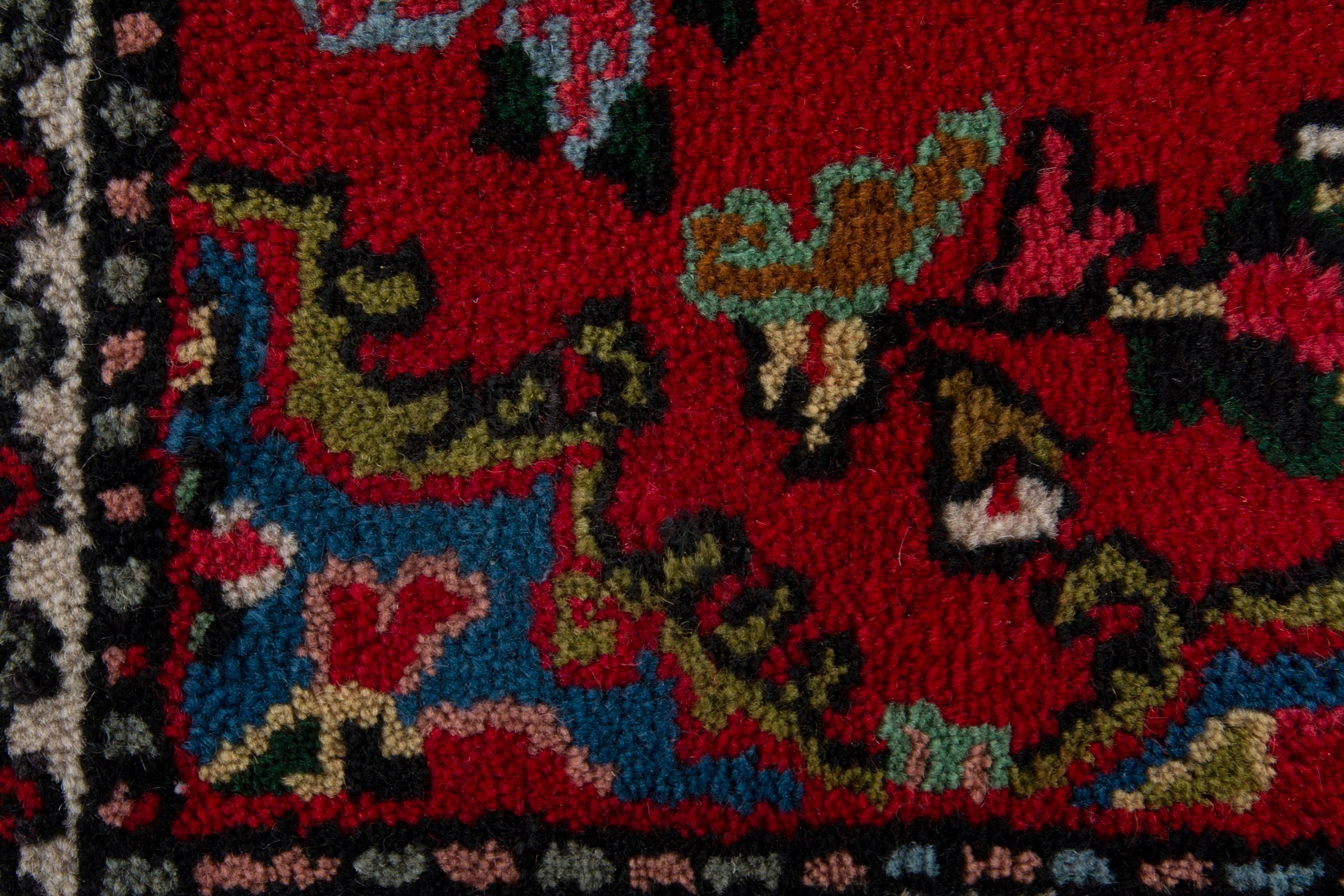 Persian Hamedan accent rug in deep red and cream, view 7 of 9