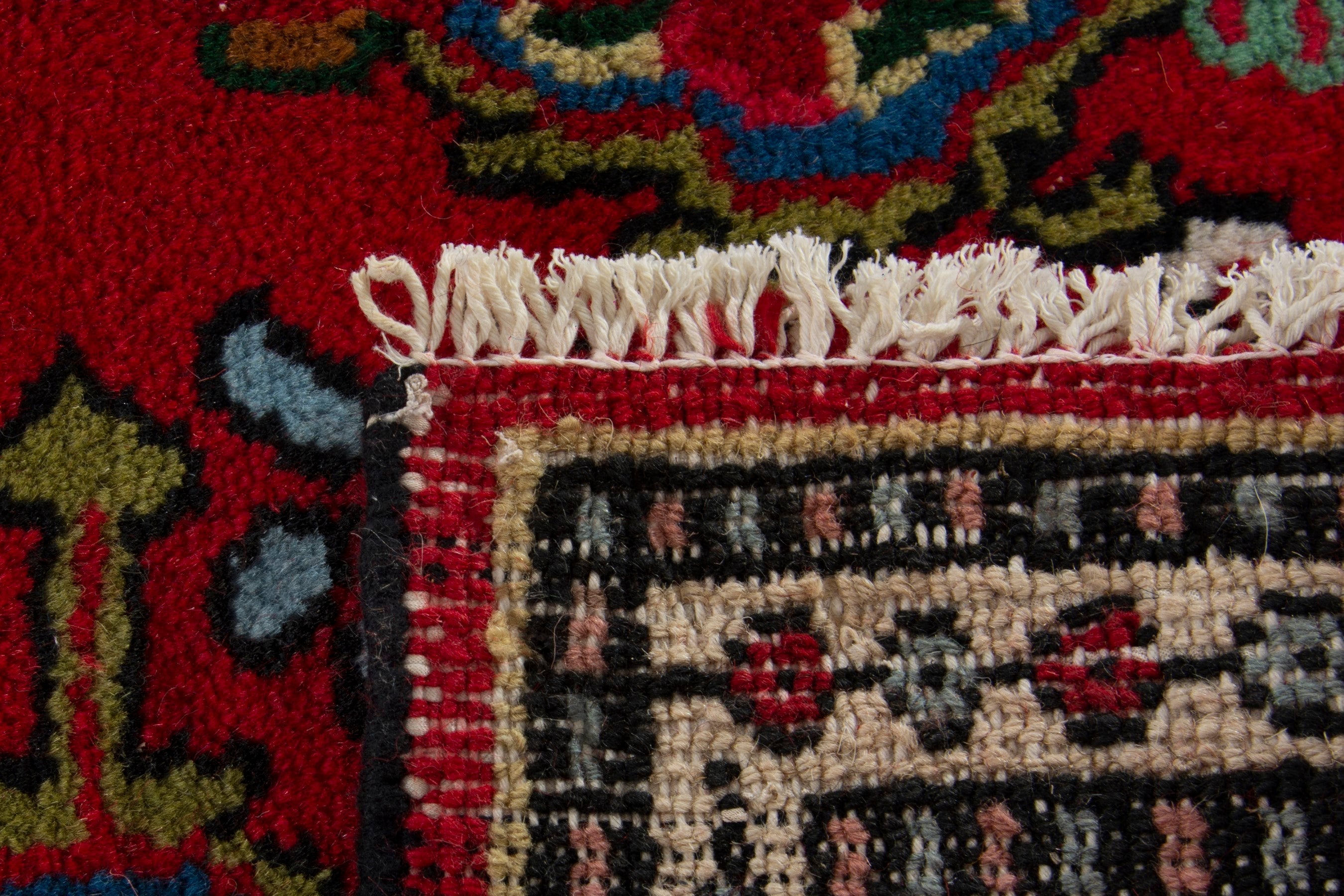 Persian Hamedan accent rug in deep red and cream, view 6 of 9