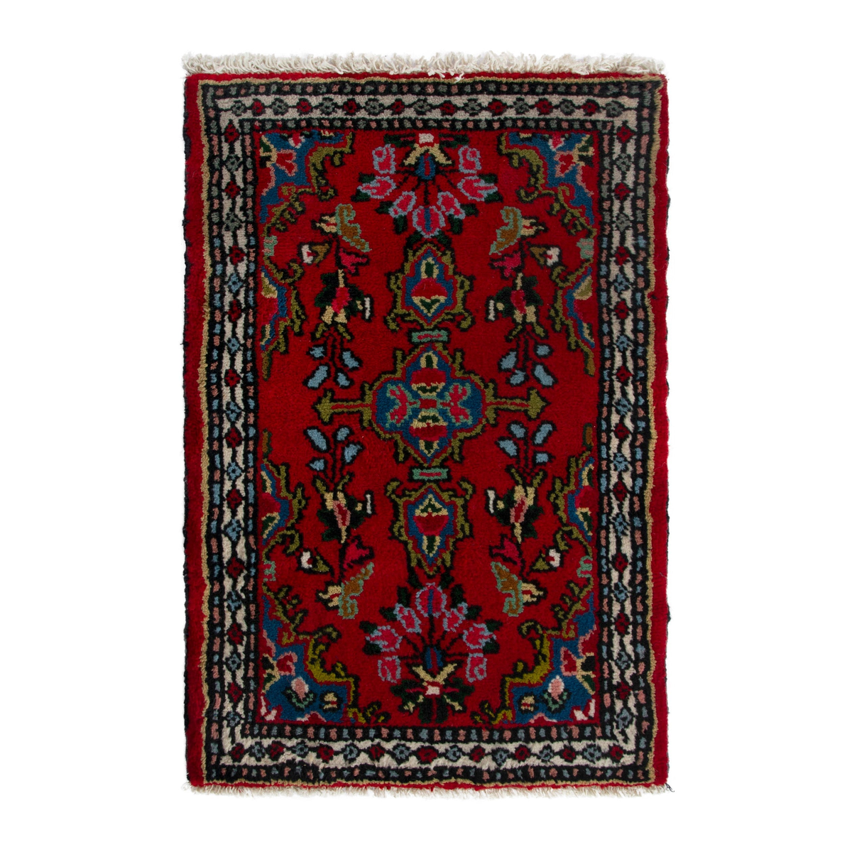 Persian Hamedan accent rug in deep red and cream, 1'9" x 2'7"