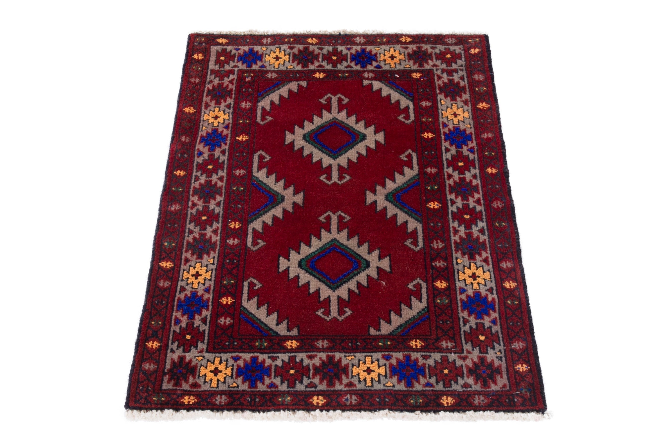 Persian Torkaman accent rug in burgundy and cream, view 2 of 7