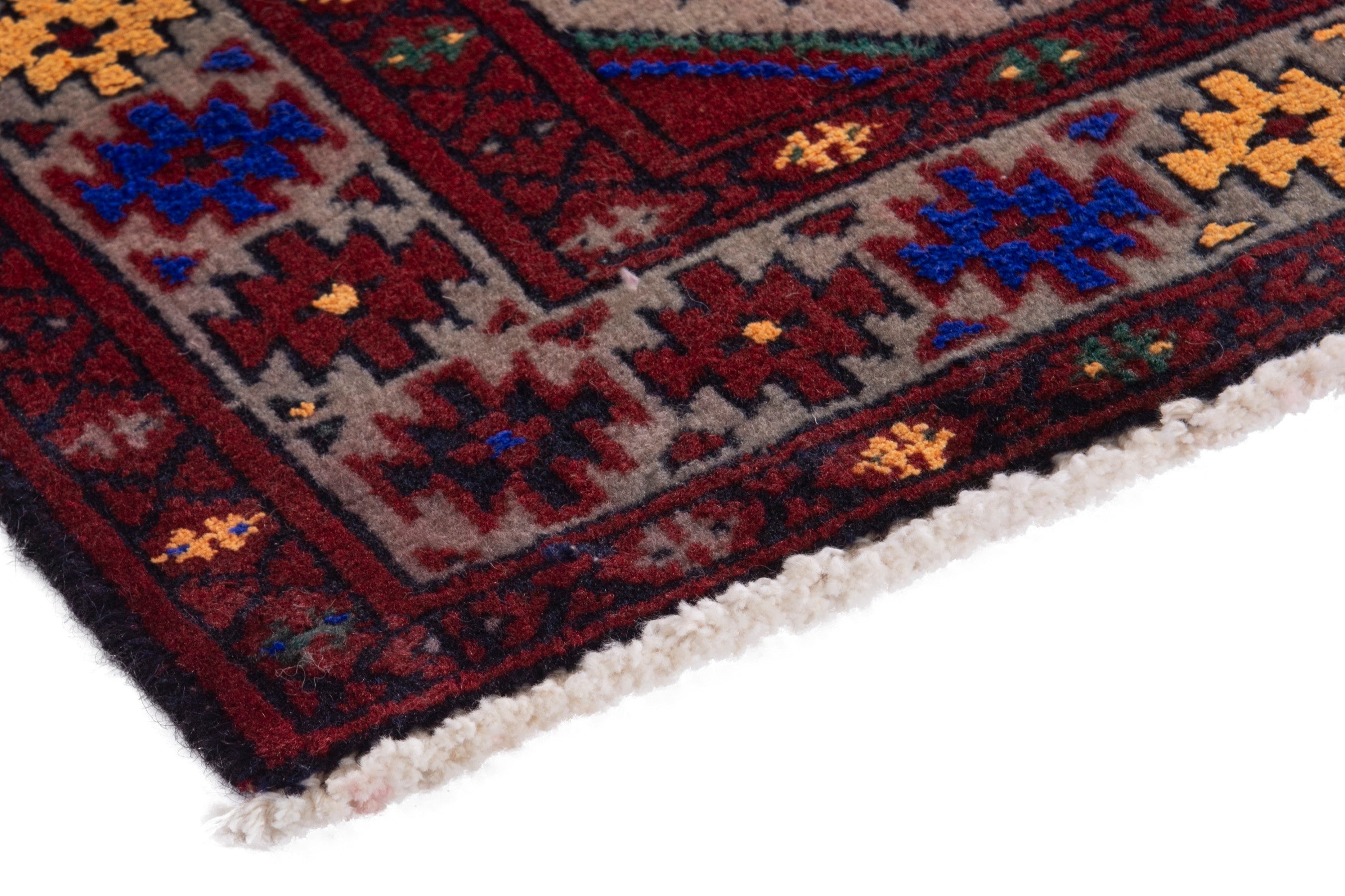 Persian Torkaman accent rug in burgundy and cream, view 4 of 7