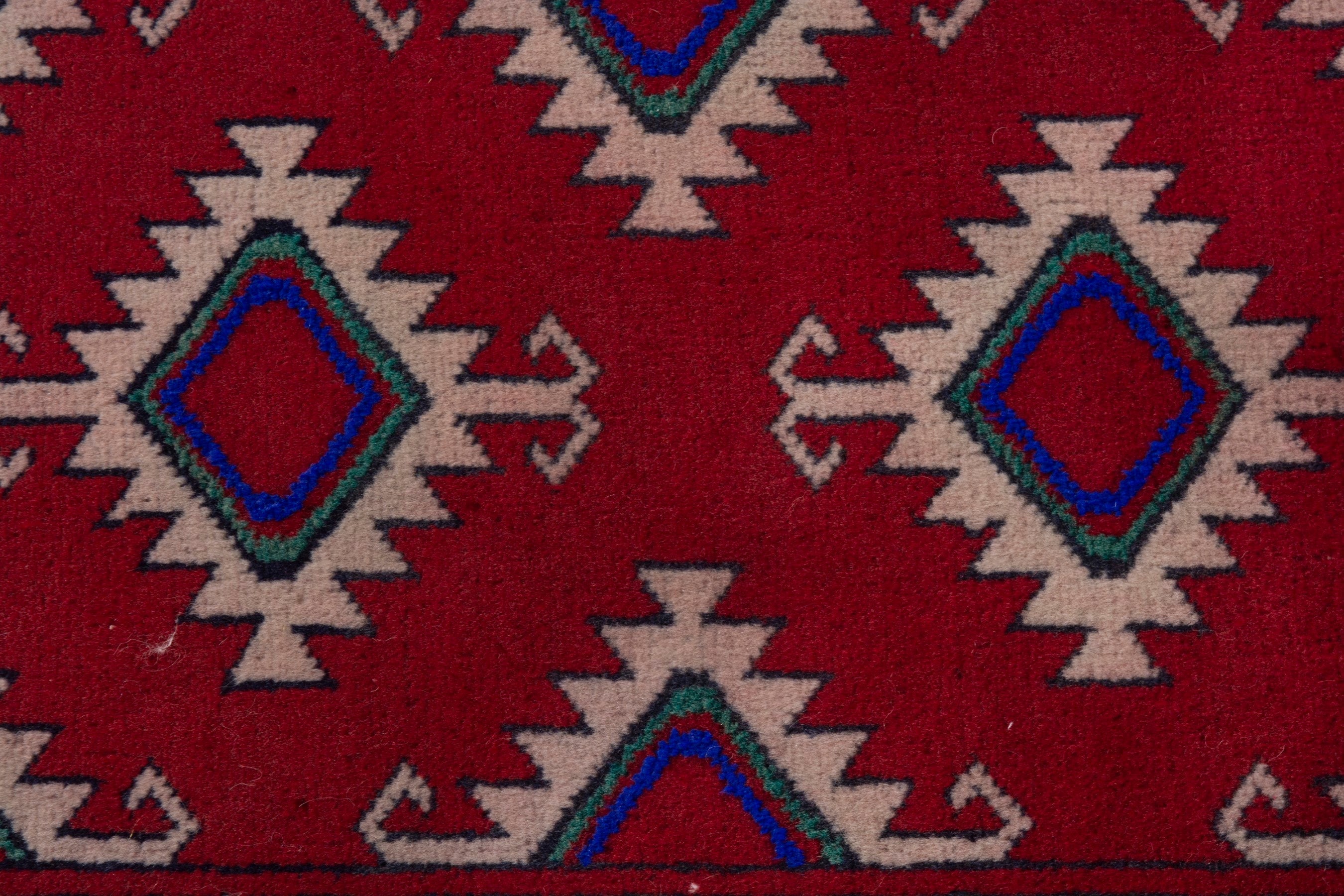 Persian Torkaman accent rug in burgundy and cream, view 7 of 7